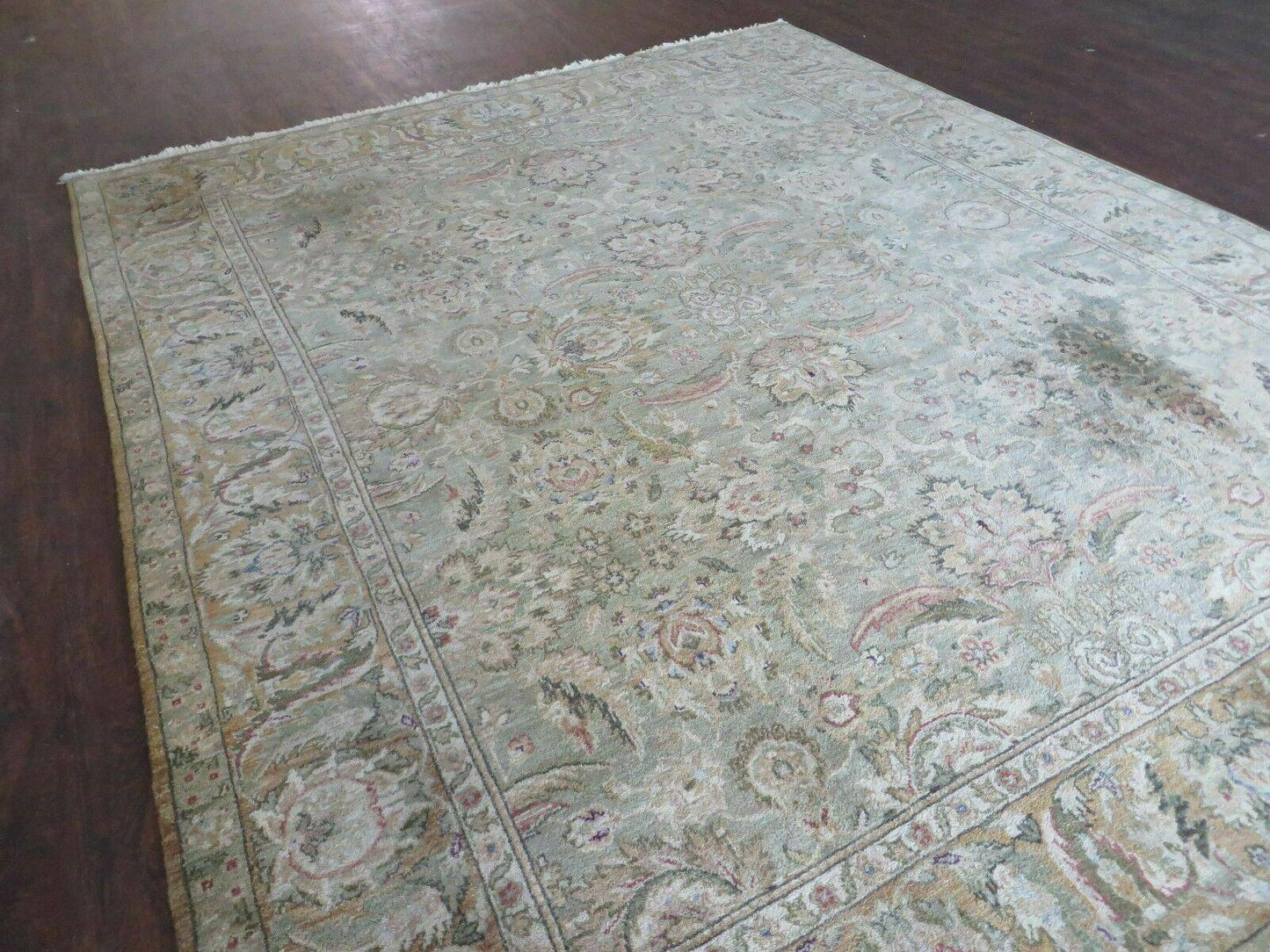 Vintage Handmade Jaipur Floral Oriental Rug Tea Washed 8 By 10 Ft