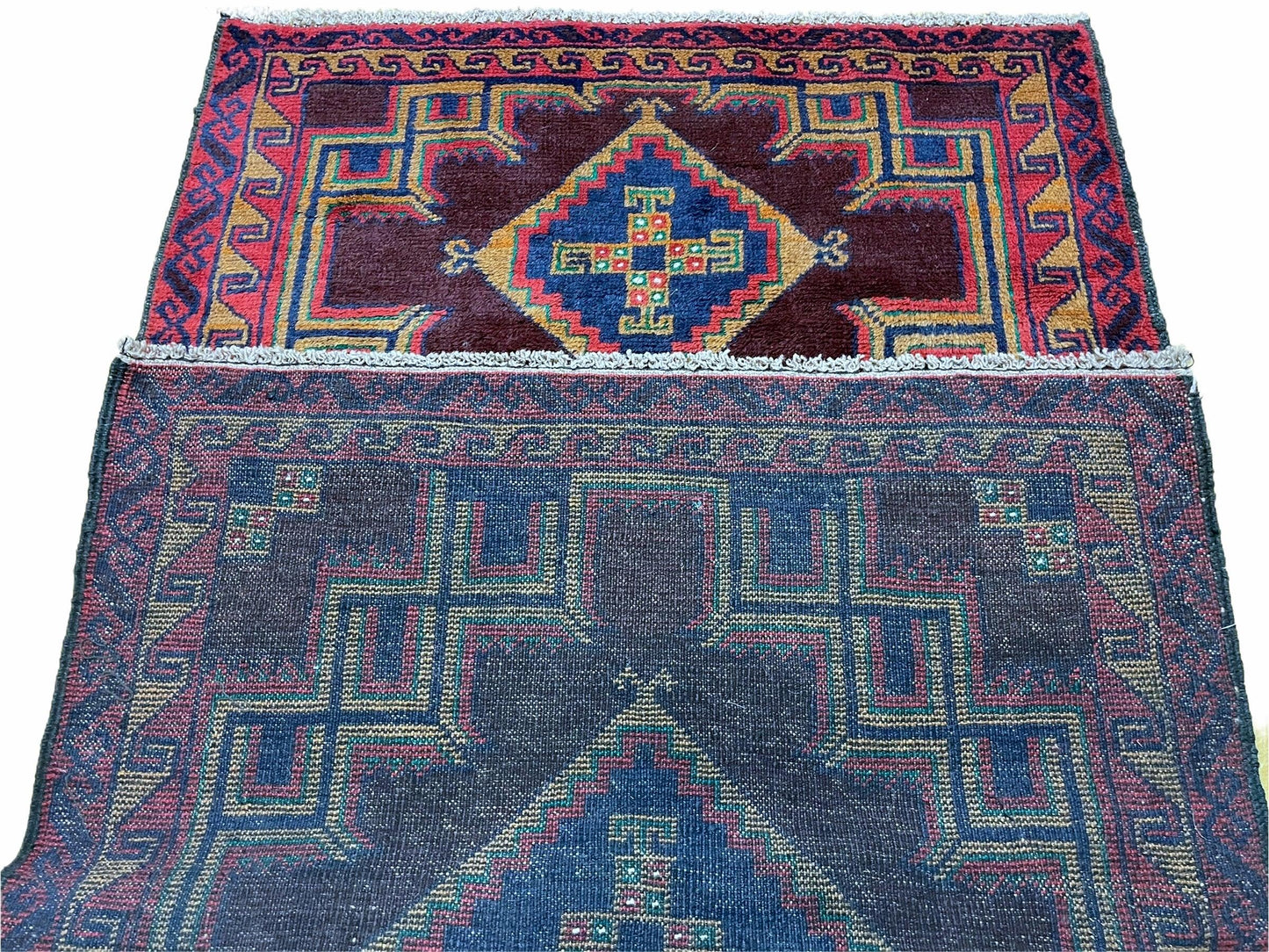 Balouchi Wool Rug Vintage Handmade Afghan Tribal Geometric 2ft11in By 4ft6in