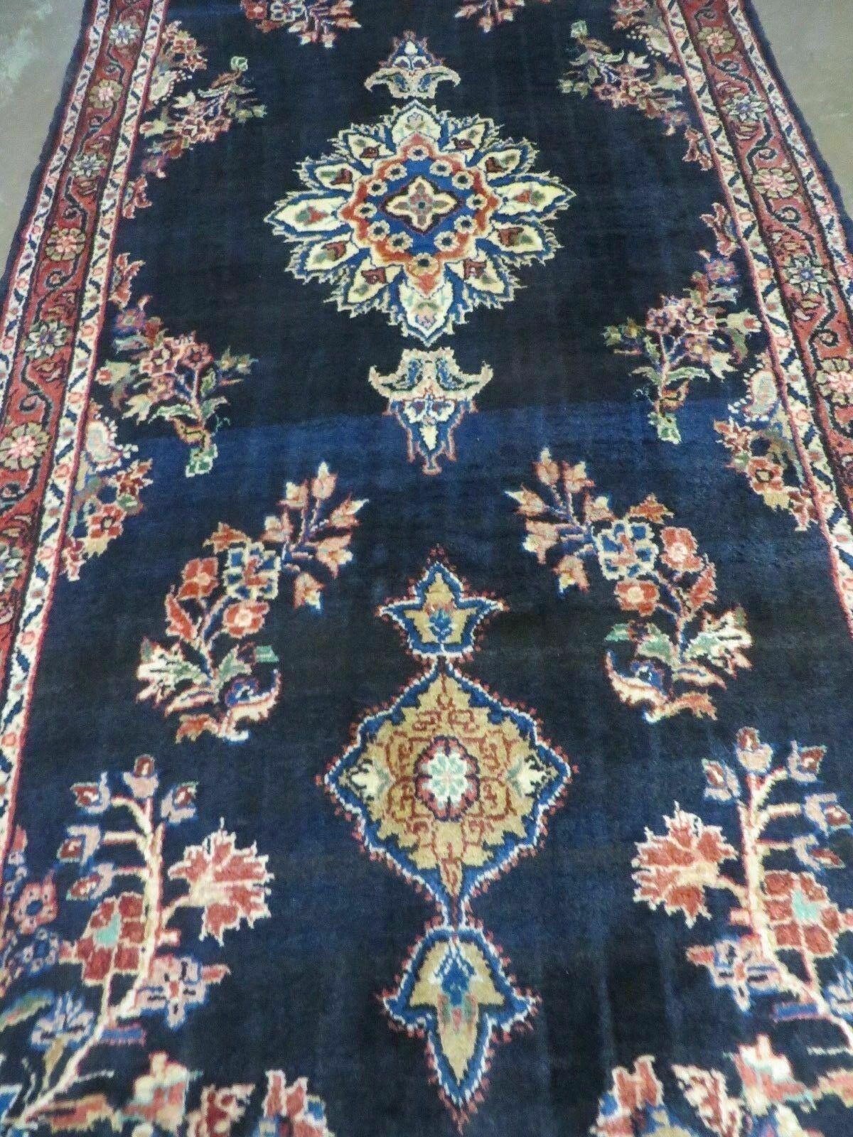 Persian Runner Rug 4x11 Navy Blue Antique Lilihan Hand Knotted Wool