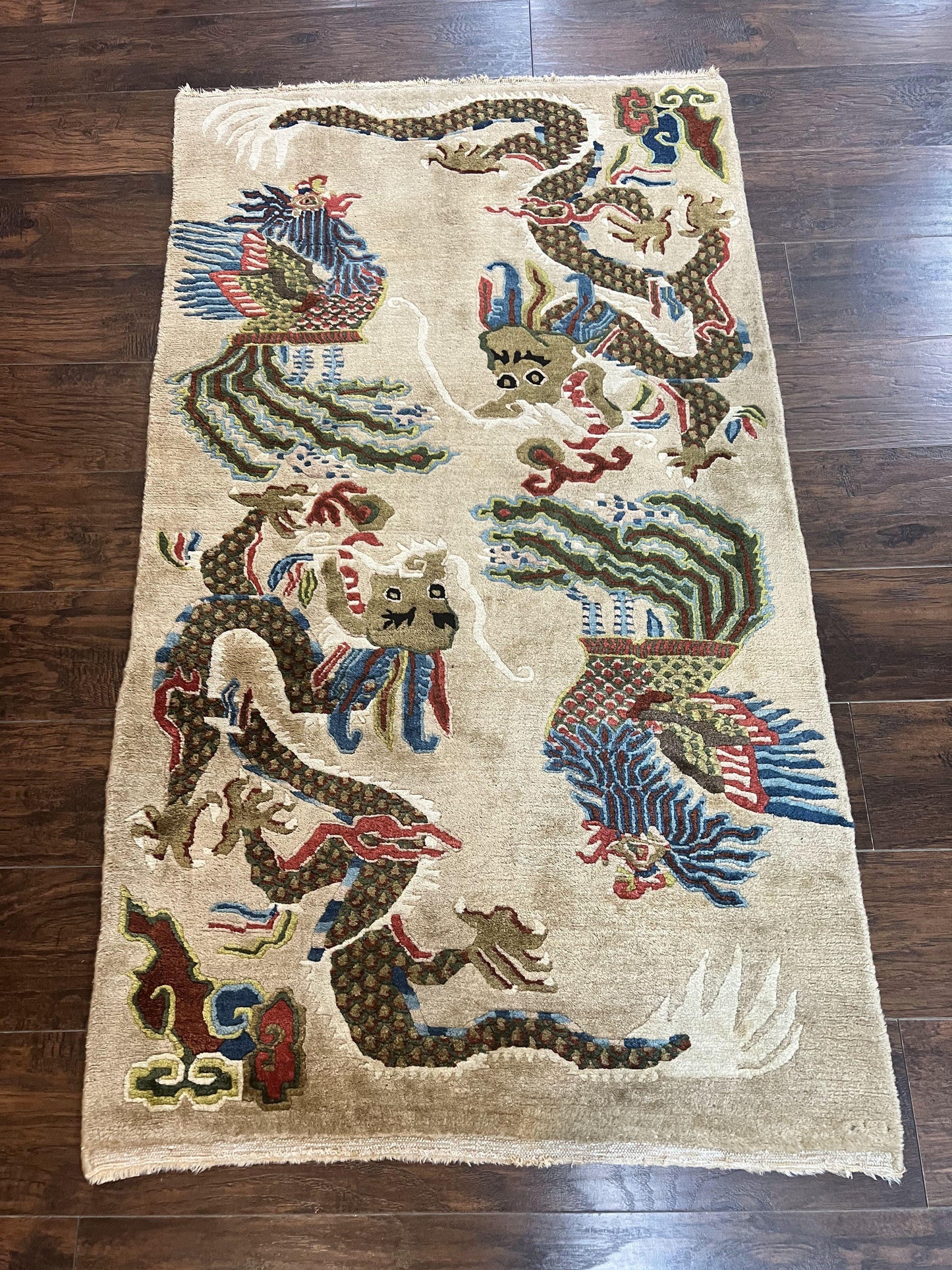 Peking Rug Handmade Wool Antique Chinese Oriental Carpet With Dragon Motifs
