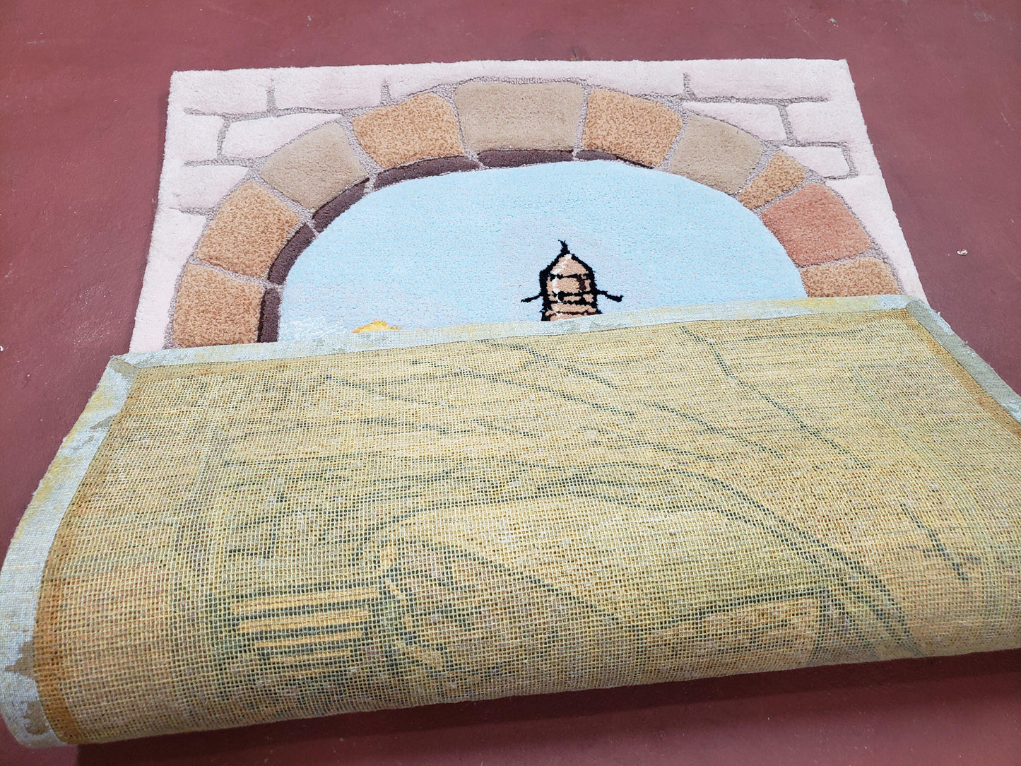 Small Judaica Rug, Rug with Jerusalem Pictorial, Chanuka Gift, Hand-Tufted, Jerusalem Gate, Vintage Judaica, Western Wall Rug, 3x4 Rug