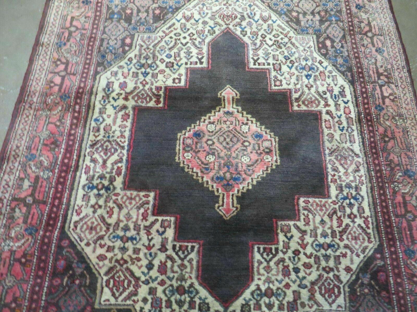 Antique Handmade Wool Rug Open Field Oriental Floral Indian Vegetable Dyes Colors 47 By 59 Inches