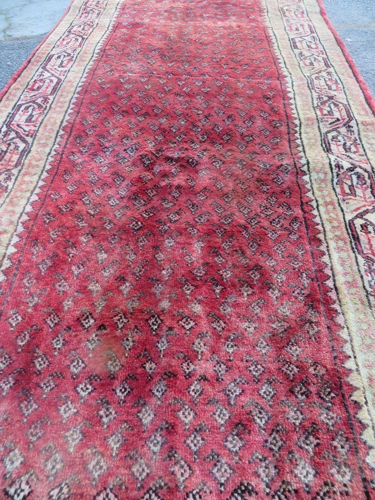 3'7"X 10' Antique Handmade India Oriental Paisley Wool Runner Rug Vegy # 31