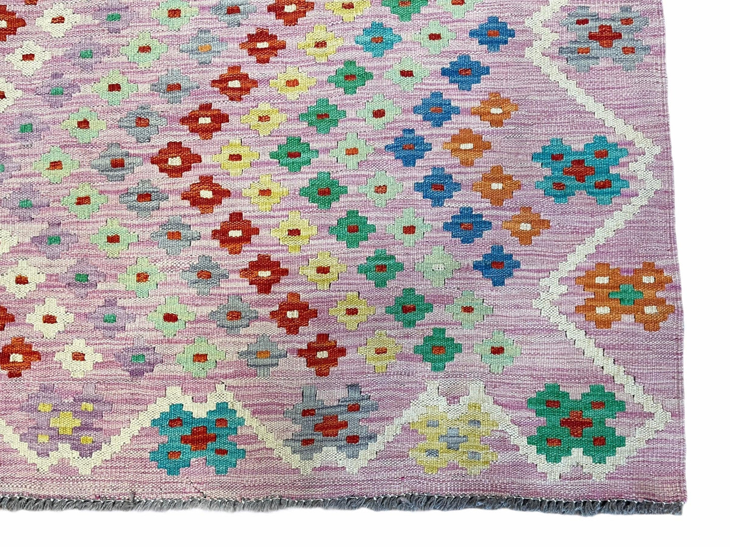 Kilim Rug 6x8 Pink Turkish Handwoven Flat Weave Chobi Multicolor