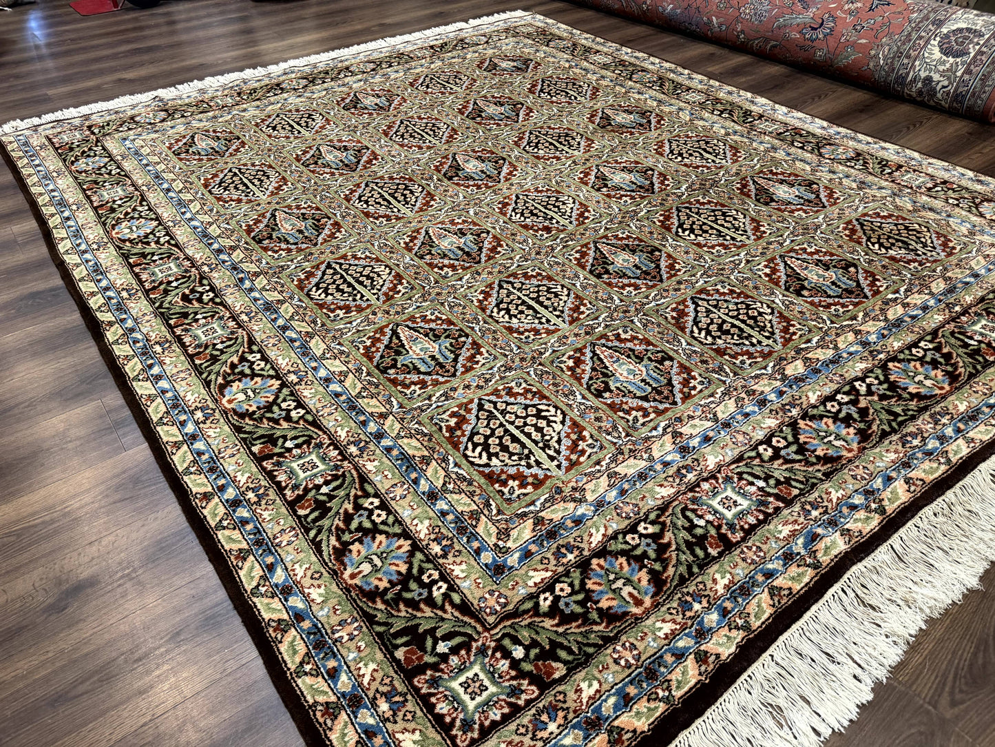 Sino Persian Wool Rug 8x10 Hand Knotted Panel Design Cedar Trees Brown Multicolor