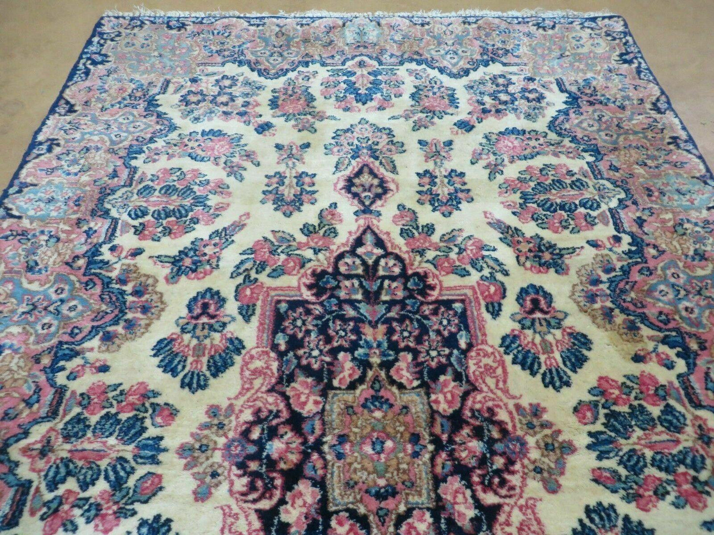 Antique Persian Kirman Rug Hand Knotted Wool Floral Medallion Carpet 3 9 By 6 6
