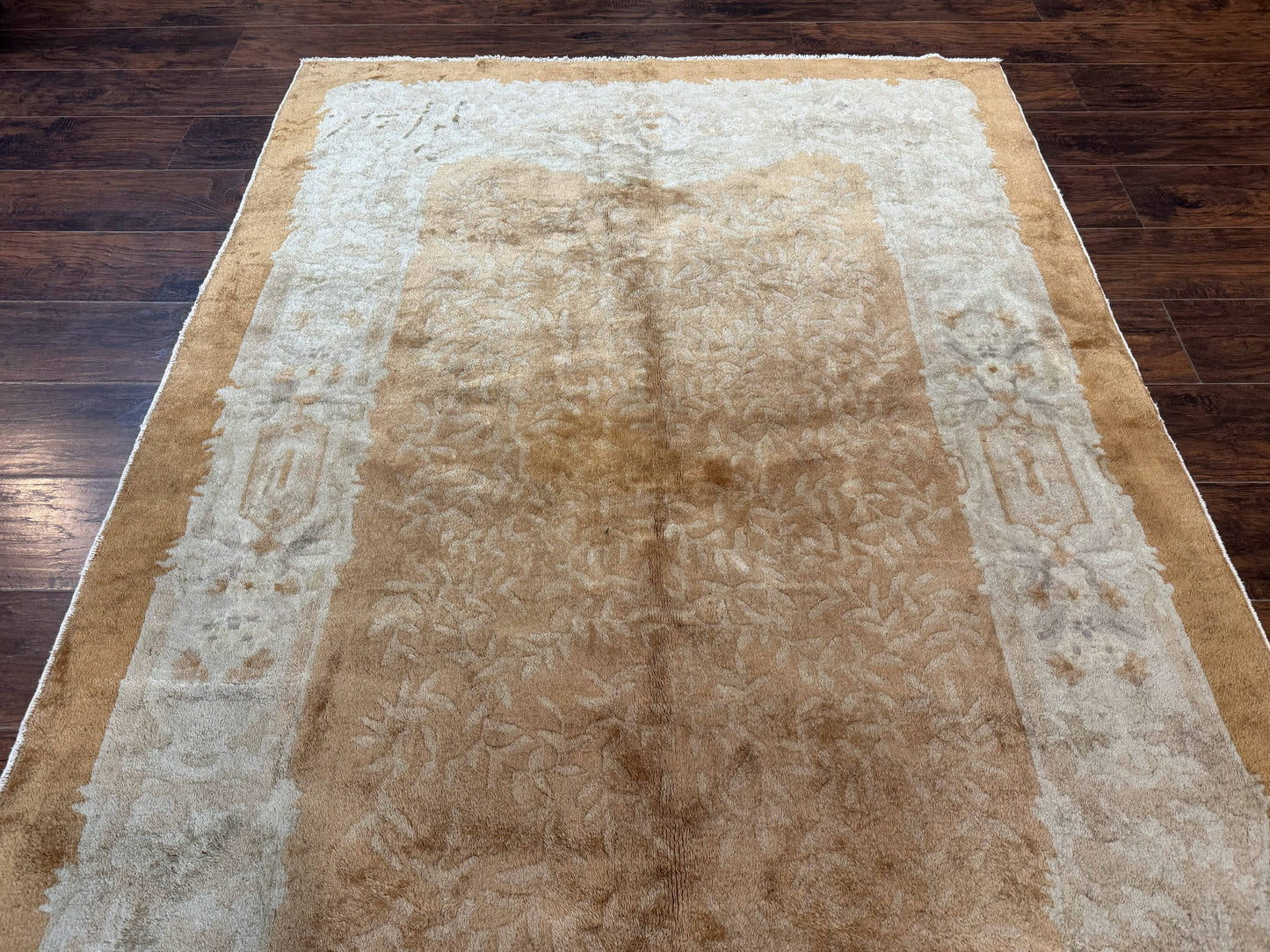 Peking Rug 5x7 Vintage Chinese Wool Carpet Golden Tan Hand Knotted Traditional