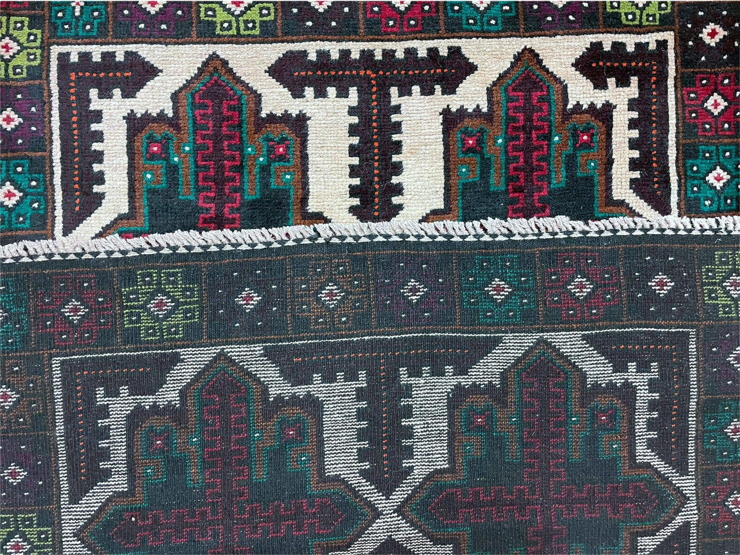 Vintage Handmade Baluchi Wool Rug Afghan Tribal Carpet Red Beige Green 3 By 4 Feet