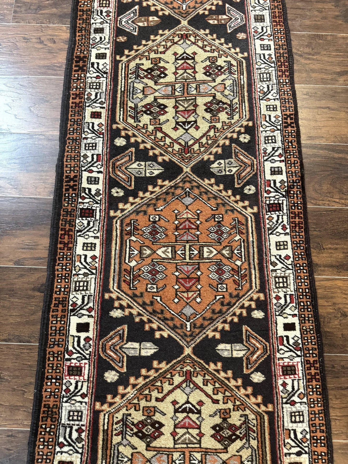 Persian Tribal Runner Rug Handmade Wool Sarab Geometric Medallions