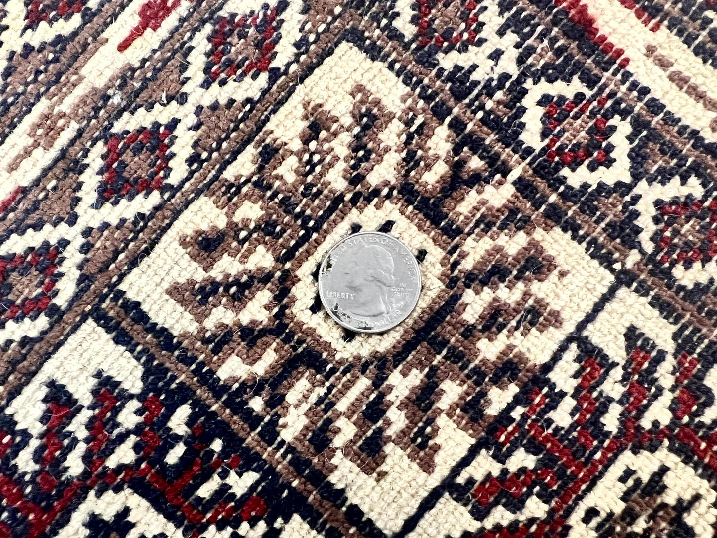 Pakistani Bokhara Rug 4x6 Vintage Handmade Wool Carpet Ivory Turkoman Style