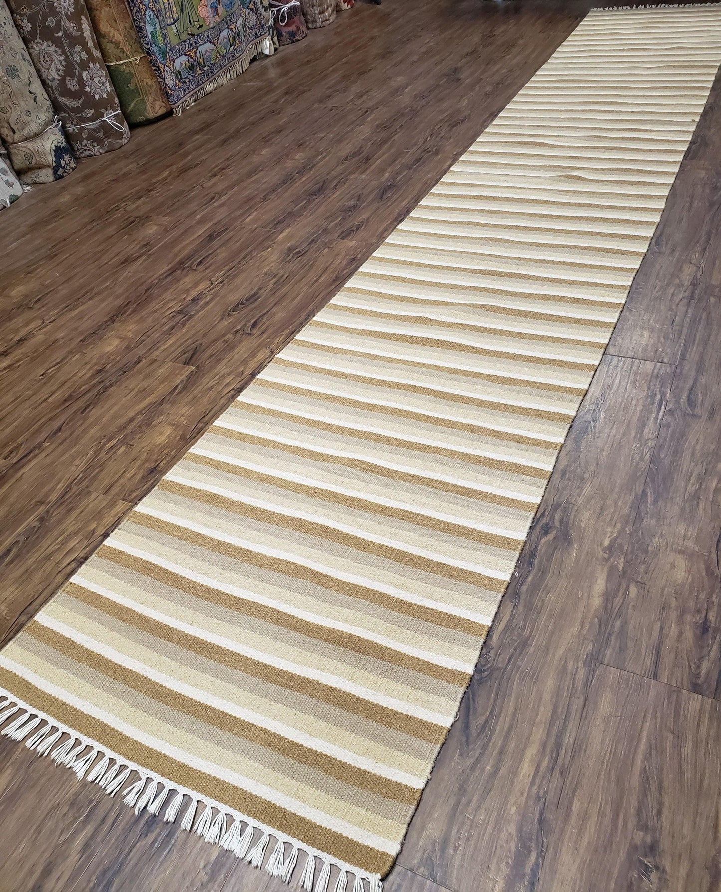 Striped Runner Rug, Flatweave Runner Rug, Hallway Runner, 15 ft Carpet Runner for Hall, Earth Tone Colors, Handmade Hand Woven Farmhouse Rug
