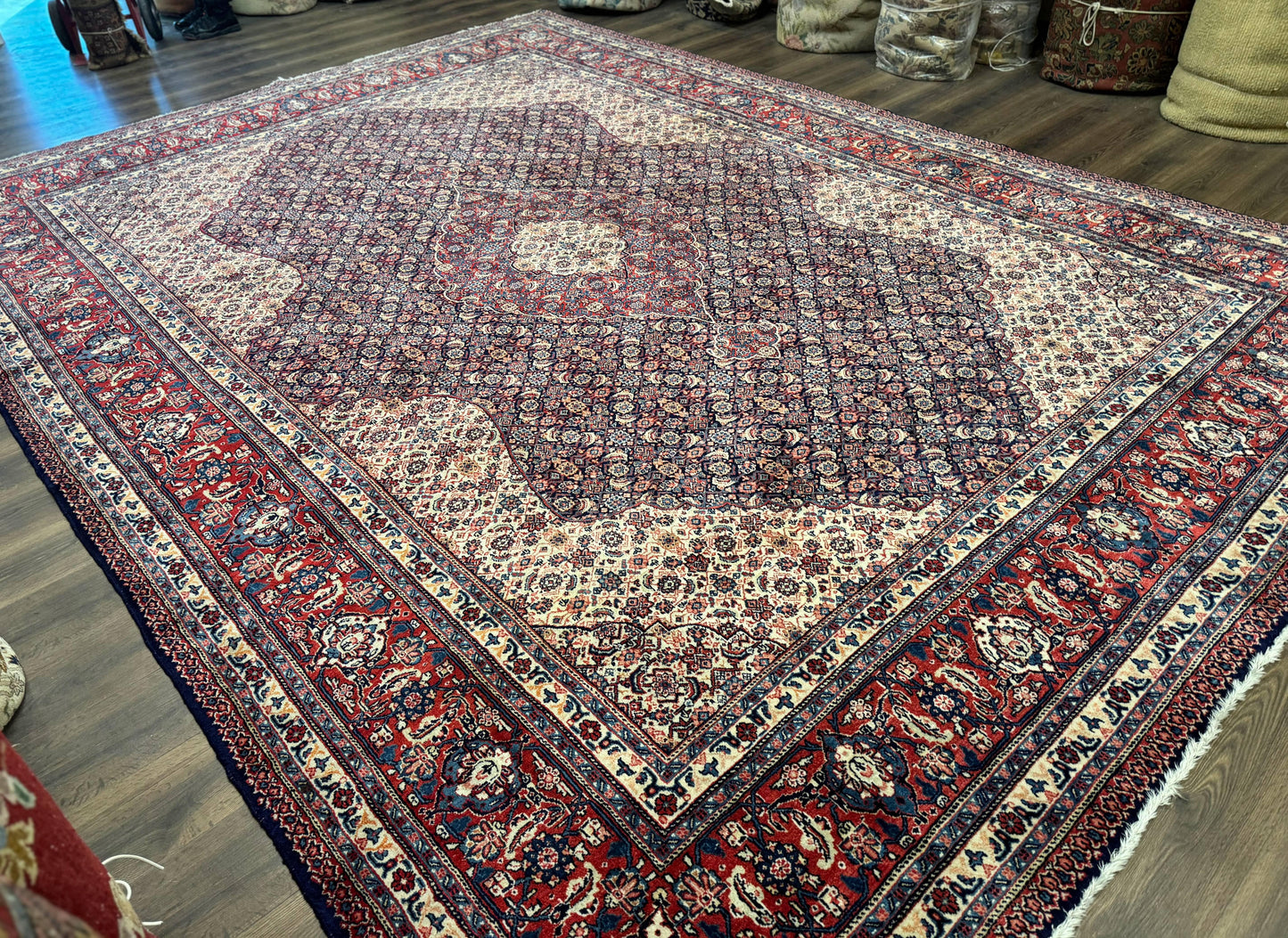 Persian Tabriz Rug 11x14 Navy Blue Herati Wool Carpet