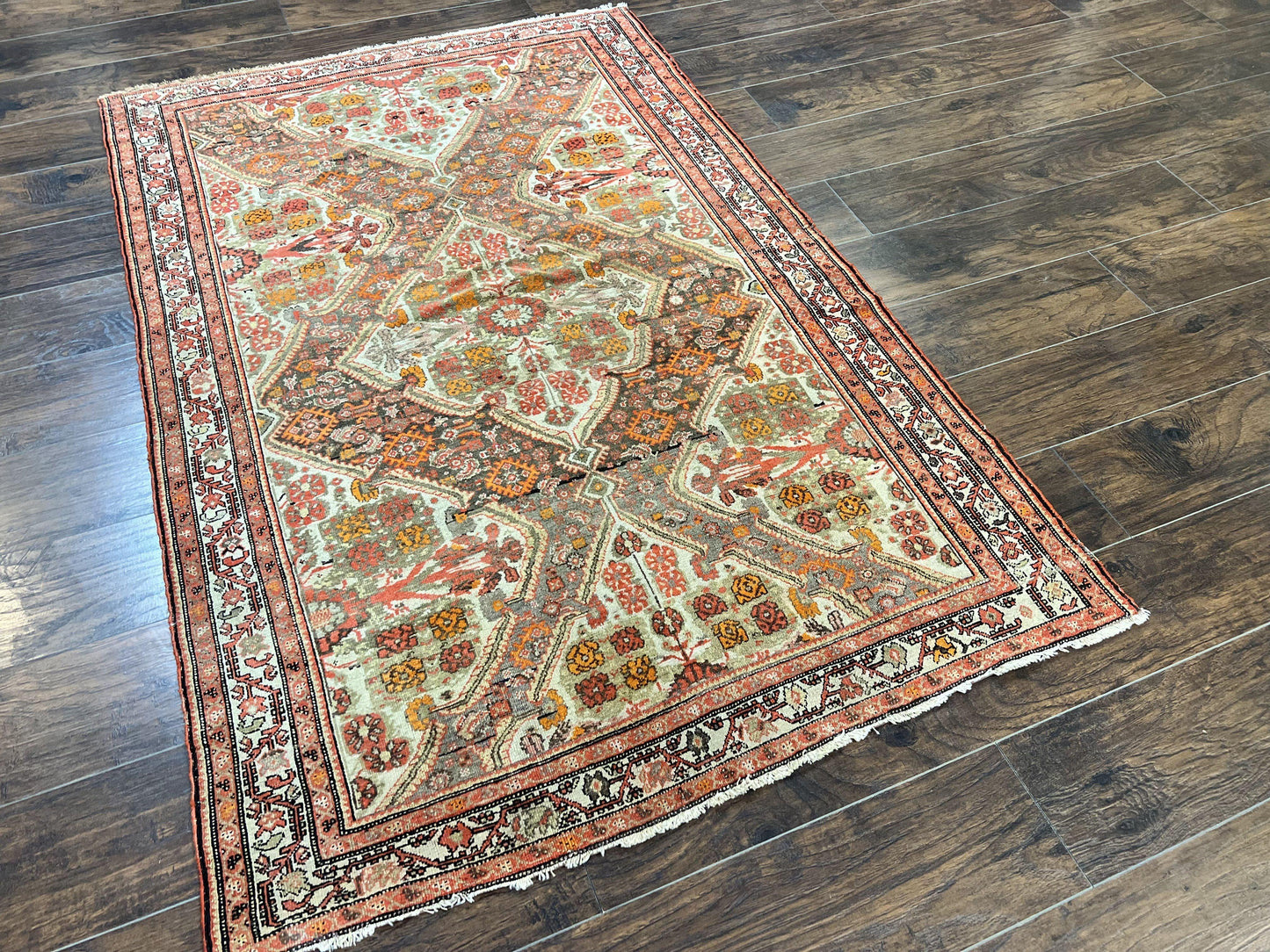 Wonderful Antique Persian Malayer Rug 4x6, Wool Hand Knotted Authentic Oriental Carpet, Very Fine
