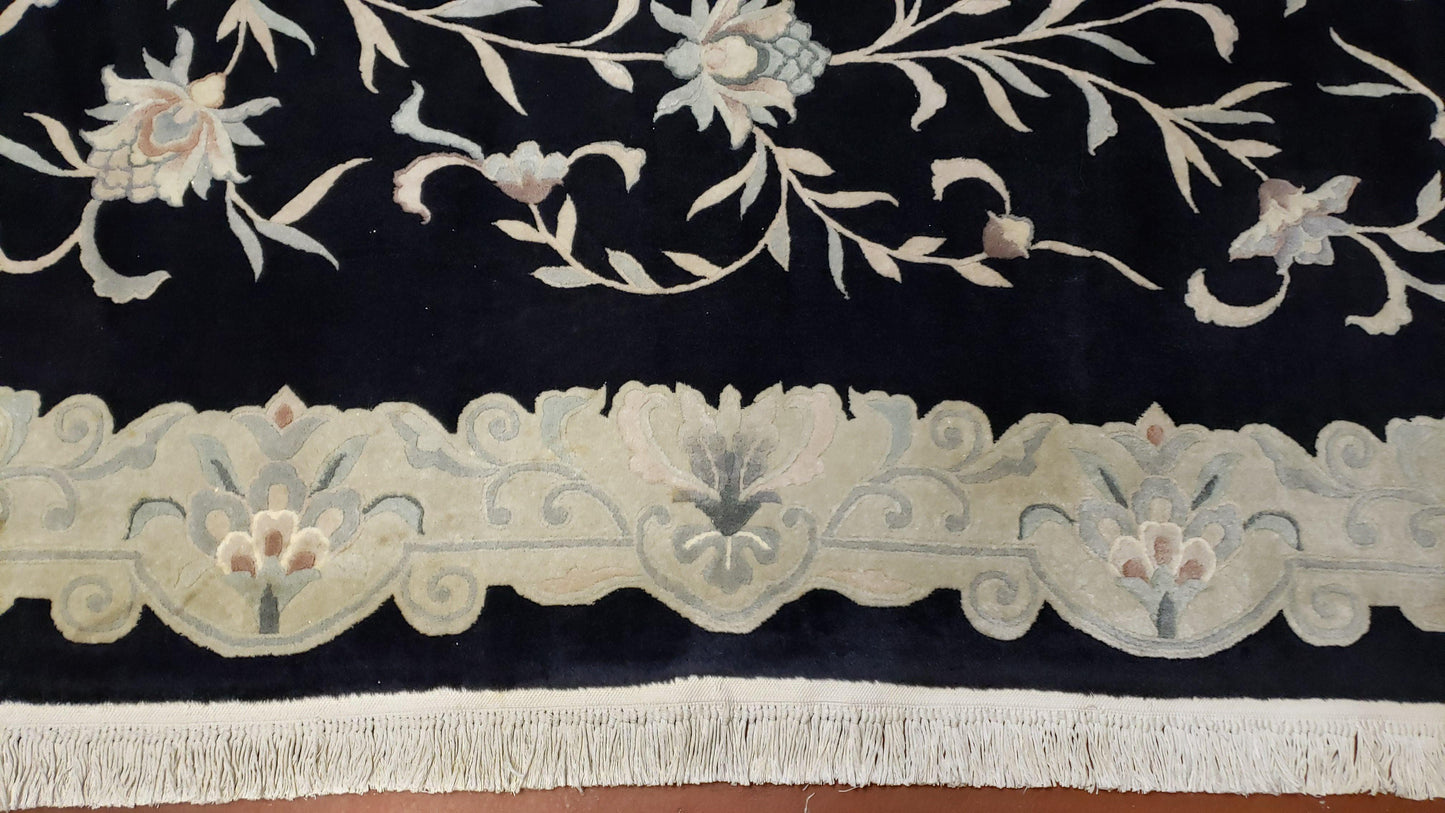 Vintage Hand Knotted Wool Rug 6x9 Chinese Floral Entryway Foyer Decor