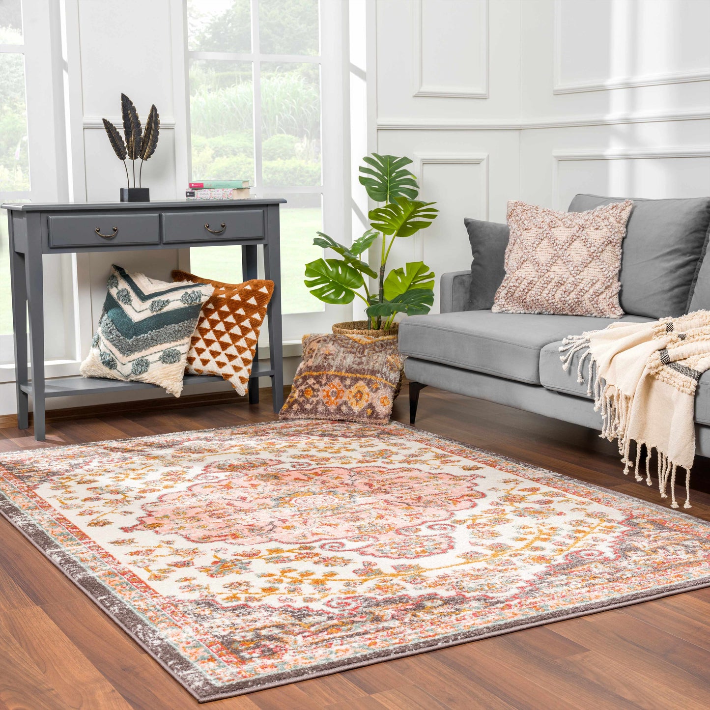 Floral Medallion Area Rug - Elegant Living Room Bedroom Decor