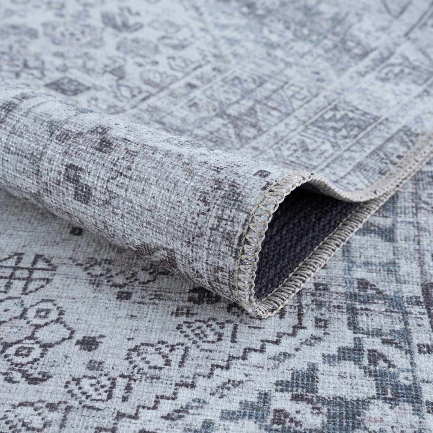 Washable Gray Flat Pile Rug - Soft Durable Area Rug for Home Décor