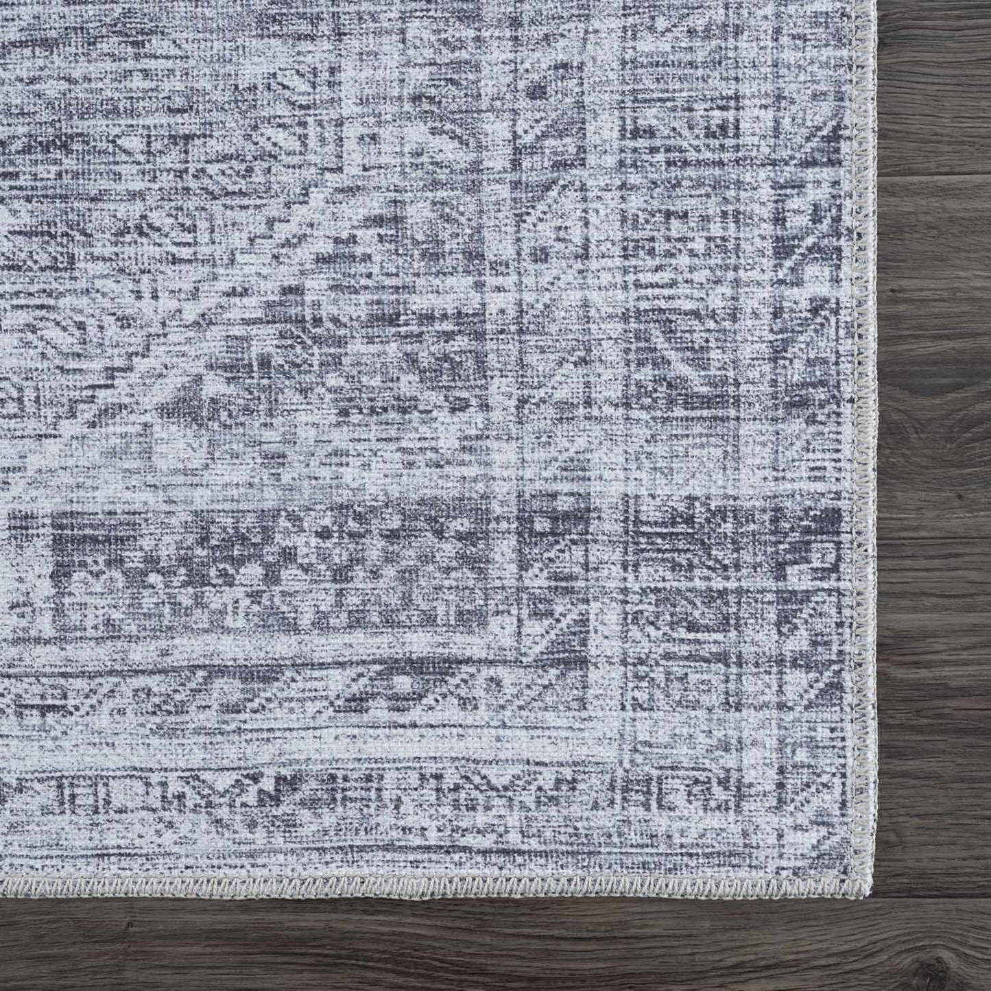 Gray Blue Washable Area Rug - Living Room Bedroom Decor