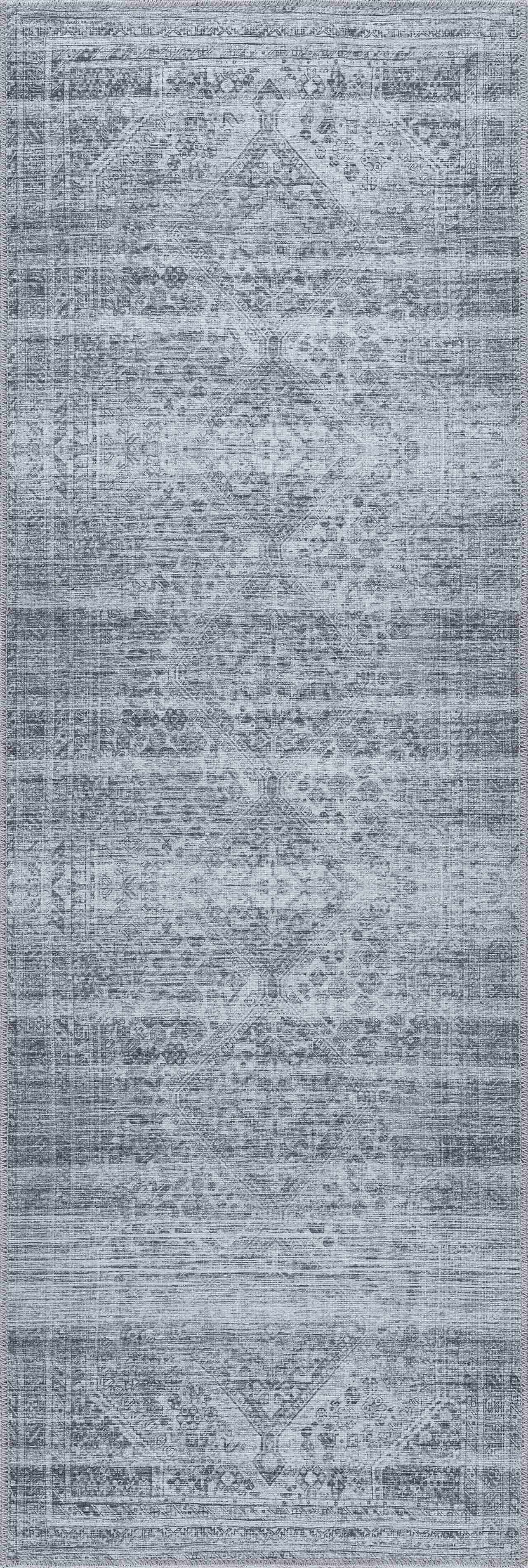 Gray Blue Washable Area Rug - Living Room Bedroom Decor