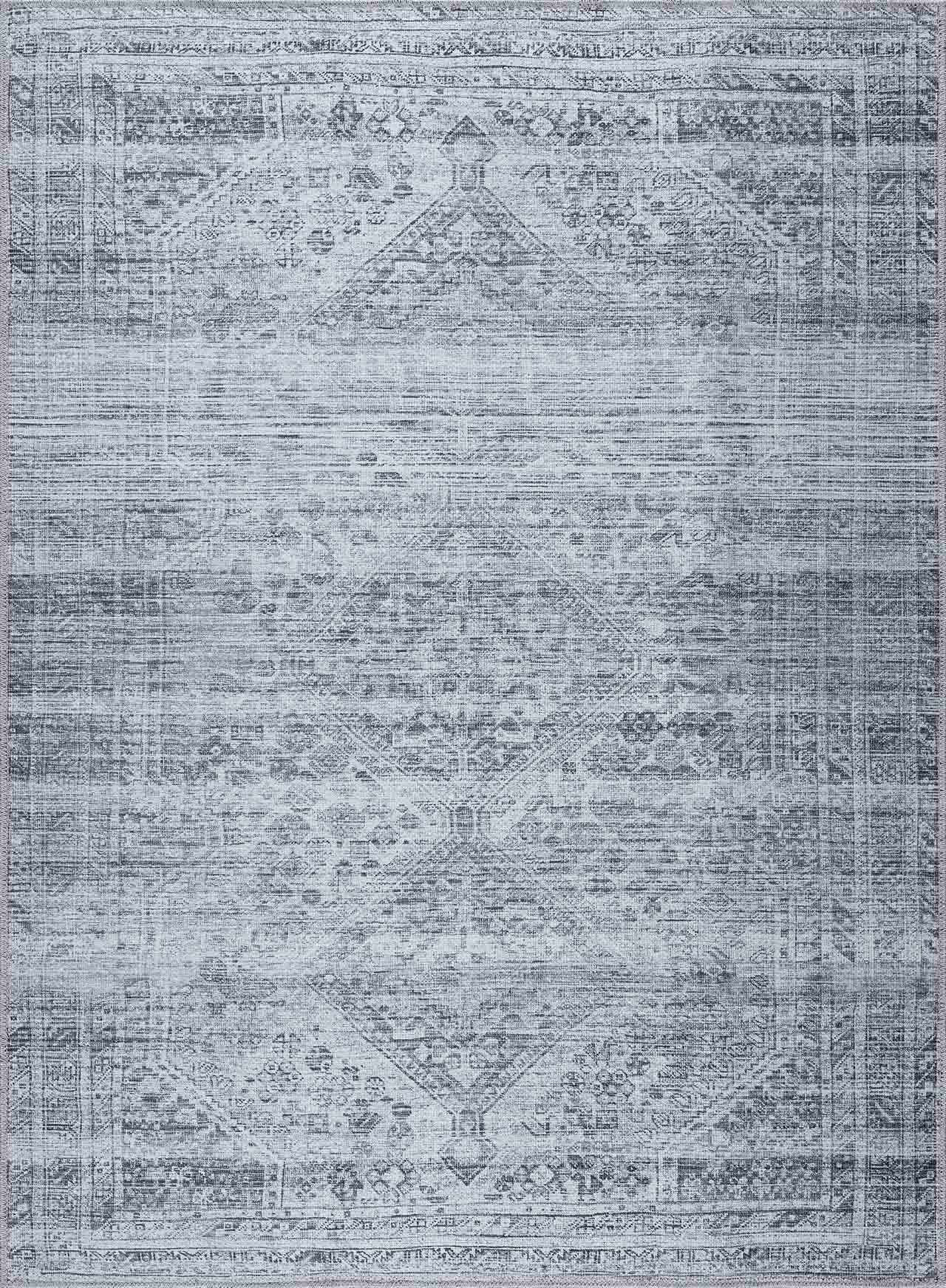 Gray Blue Washable Area Rug - Living Room Bedroom Decor