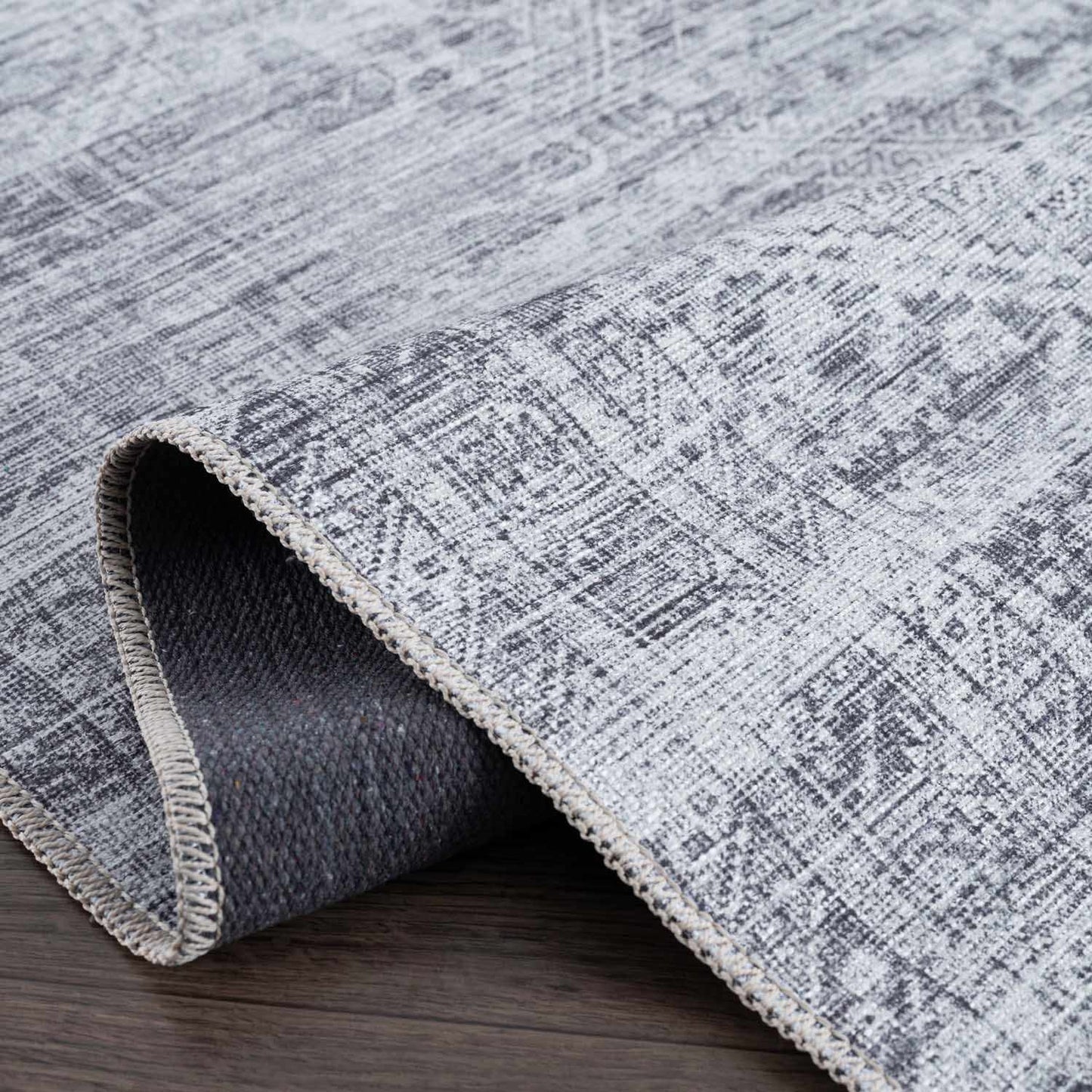 Gray Blue Washable Area Rug - Living Room Bedroom Decor
