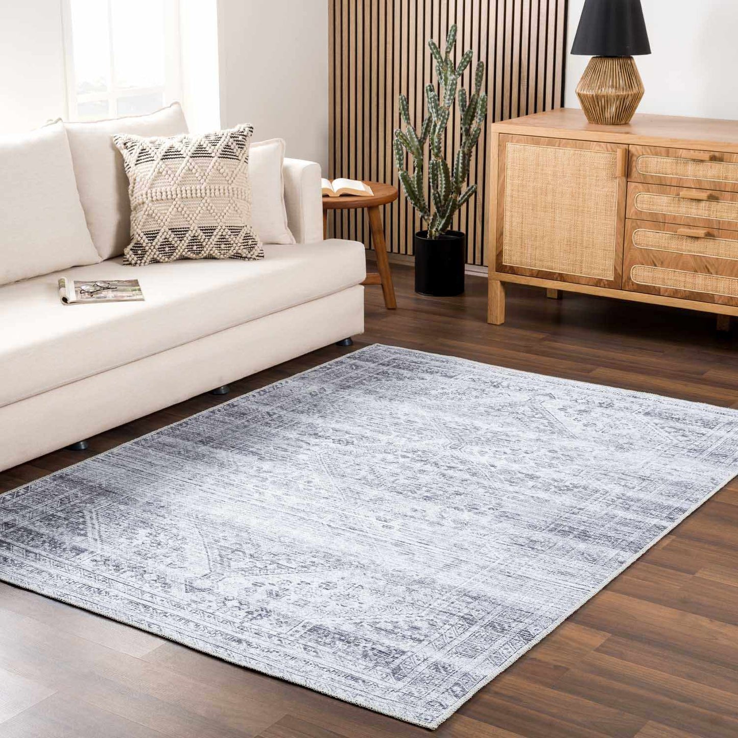 Gray Blue Washable Area Rug - Living Room Bedroom Decor