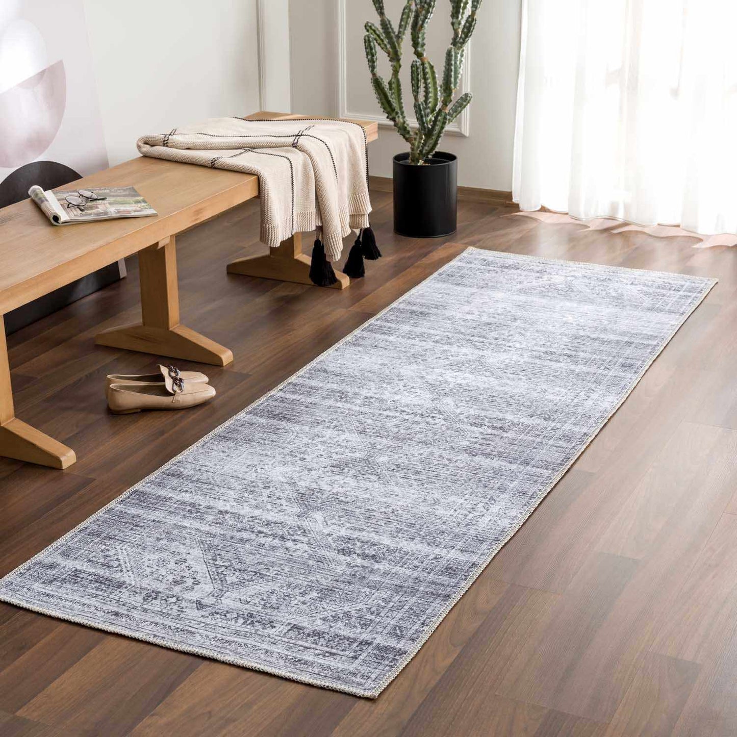 Gray Blue Washable Area Rug - Living Room Bedroom Decor
