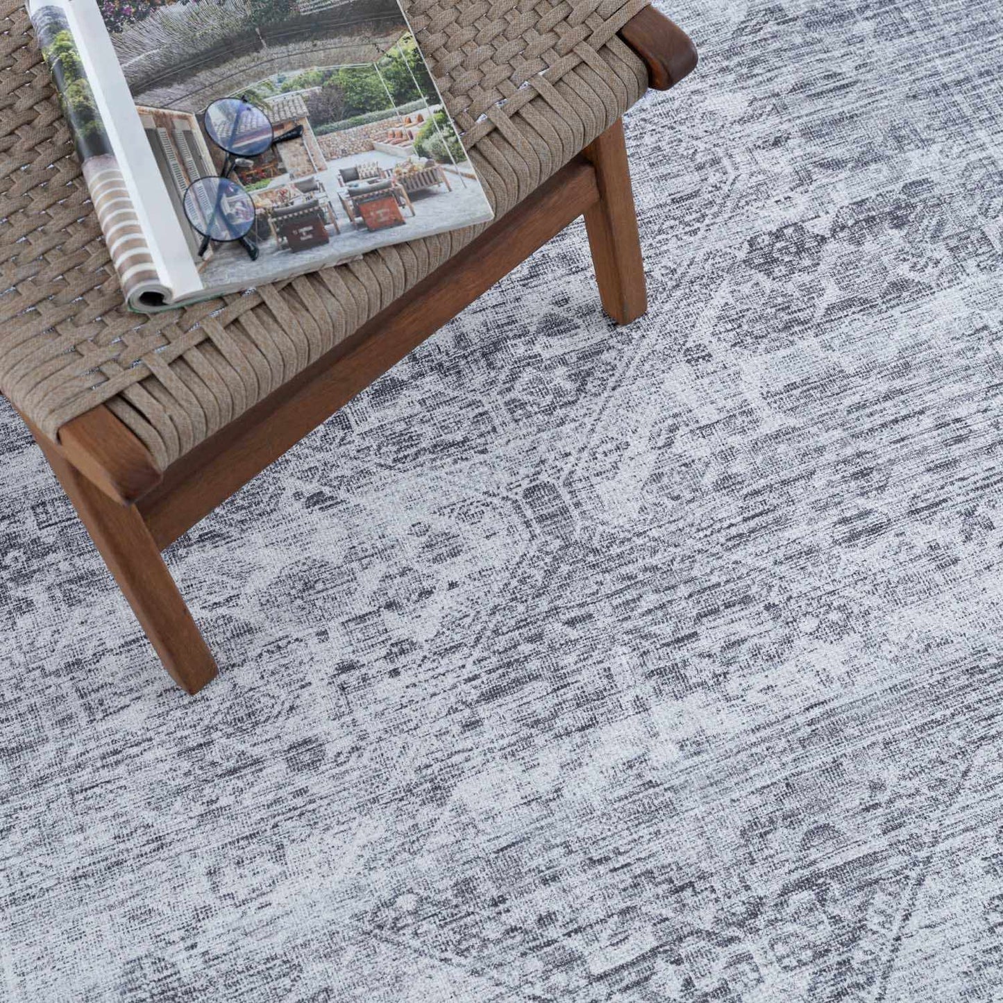 Gray Blue Washable Area Rug - Living Room Bedroom Decor
