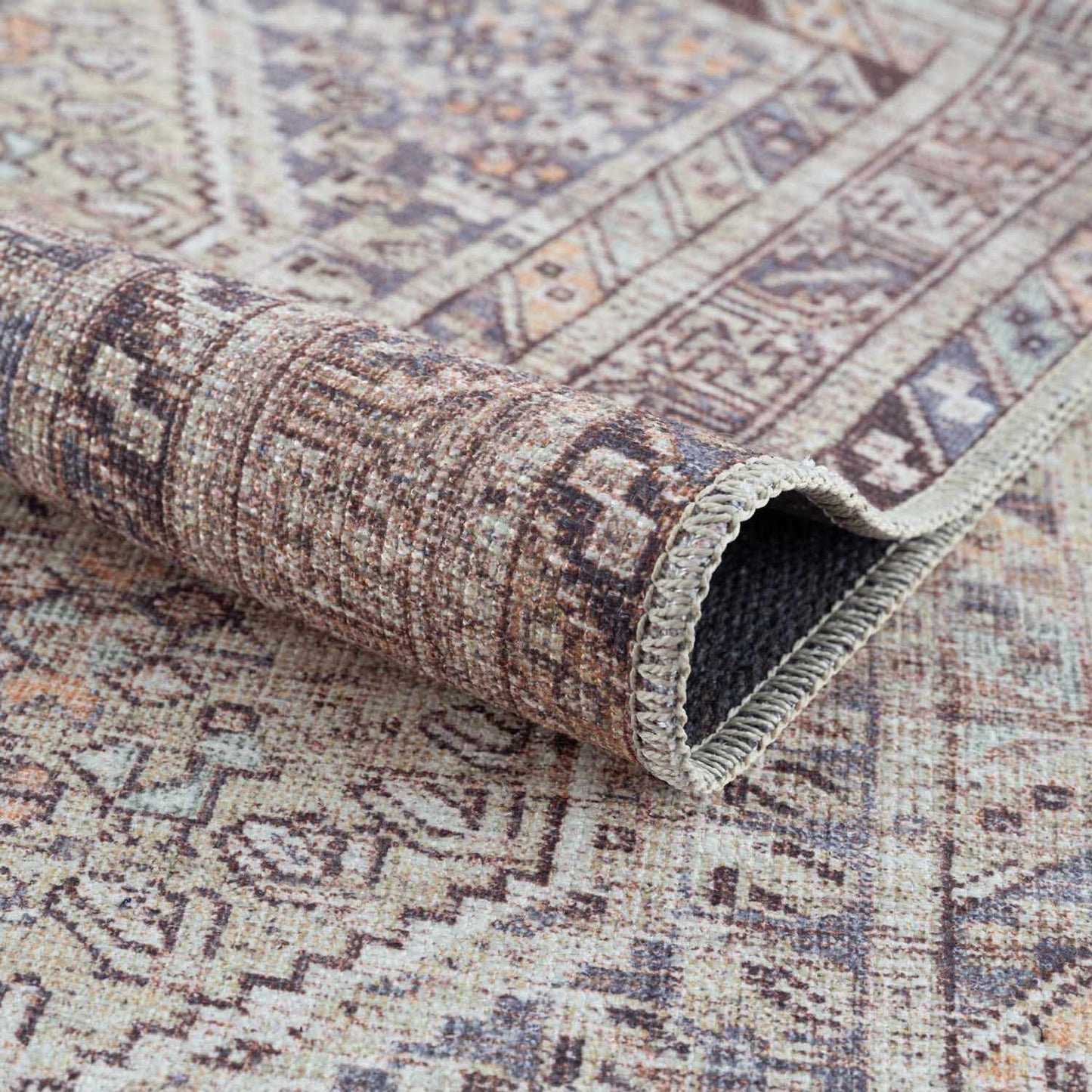 Washable Tan Flat Pile Rug - Cozy Home Decor Accent