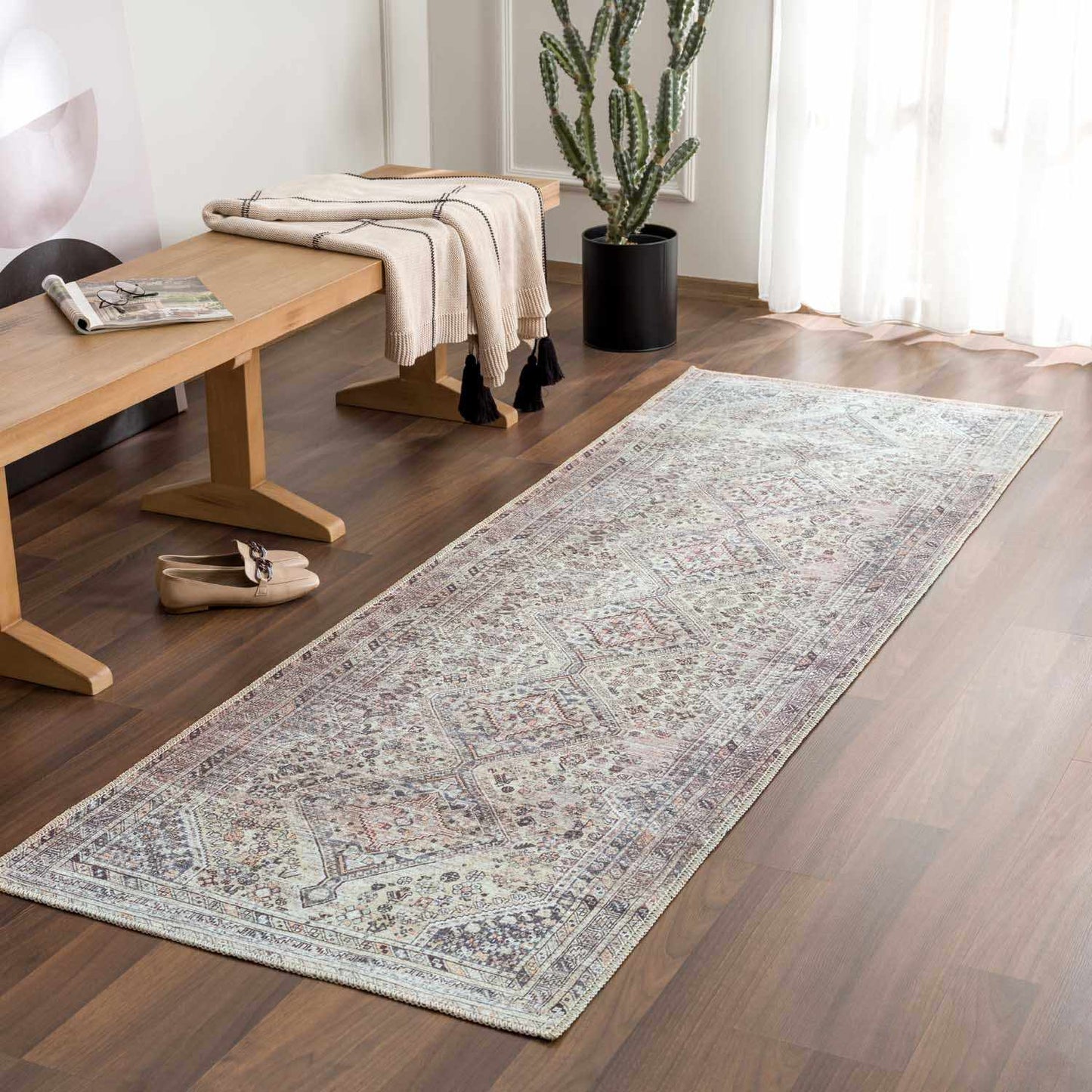 Washable Tan Flat Pile Rug - Cozy Home Decor Accent