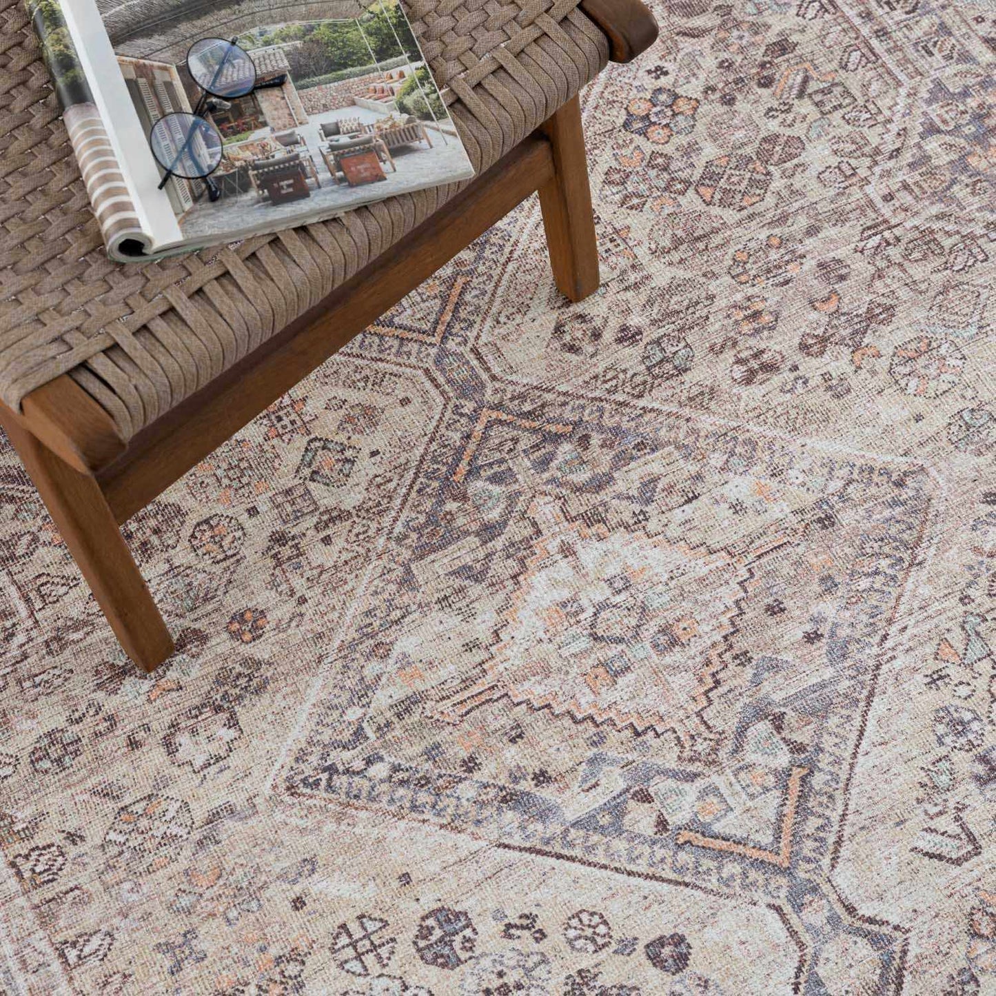 Washable Tan Flat Pile Rug - Cozy Home Decor Accent
