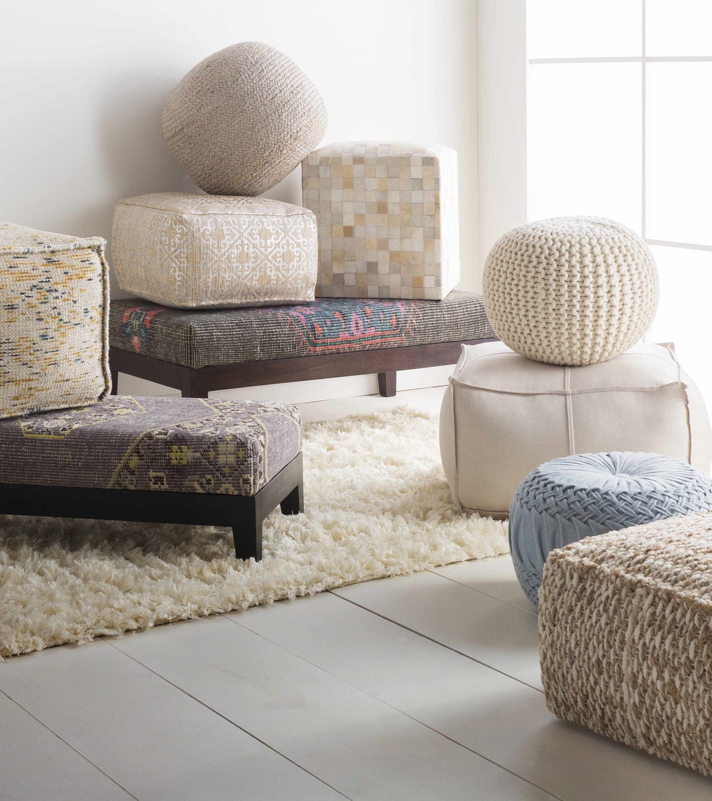 Netcong Tan Jute Pouf Natural Woven Floor Cushion For Sofa Chair