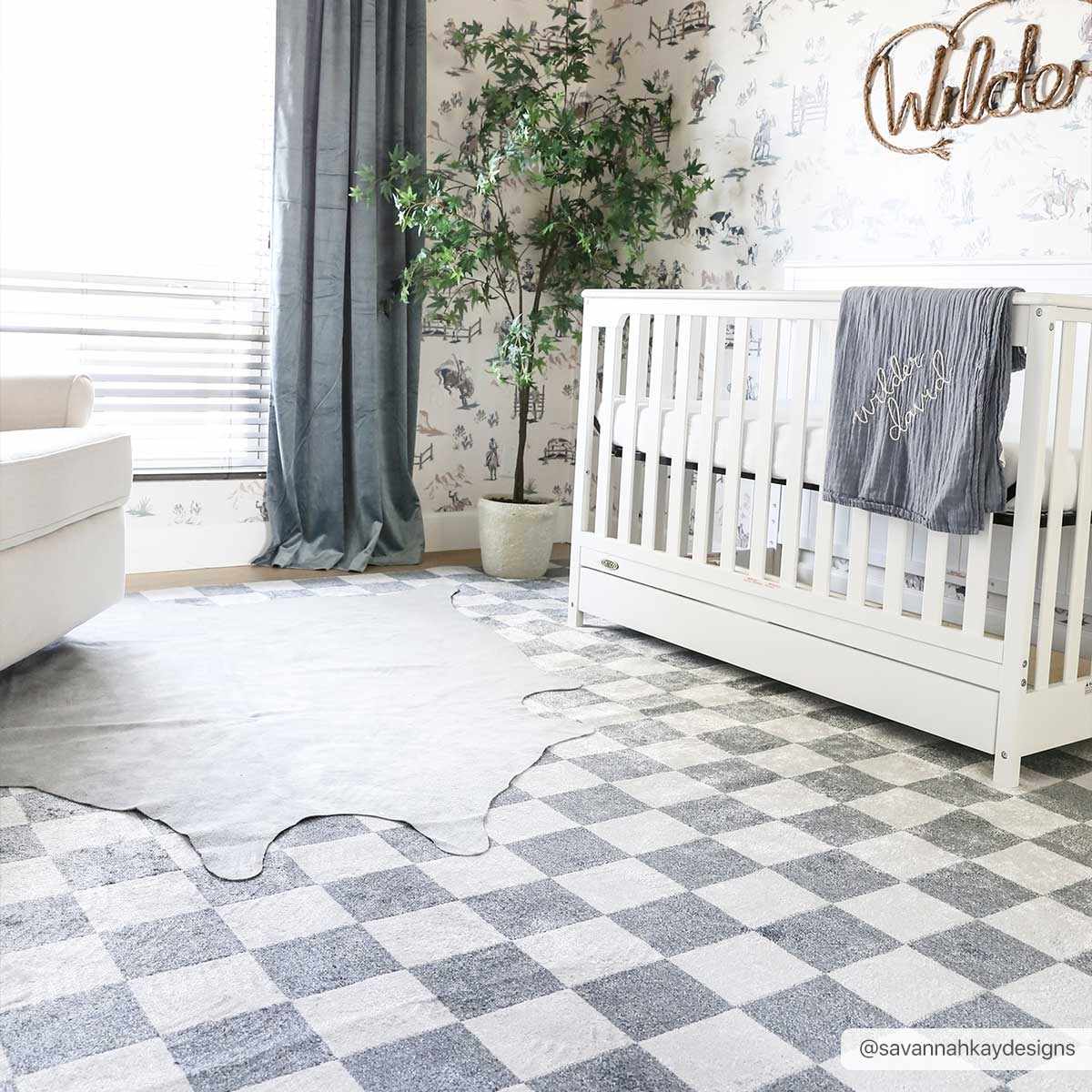 Blue and Gray Washable Checkered Rug - Stylish Home Decor Accent