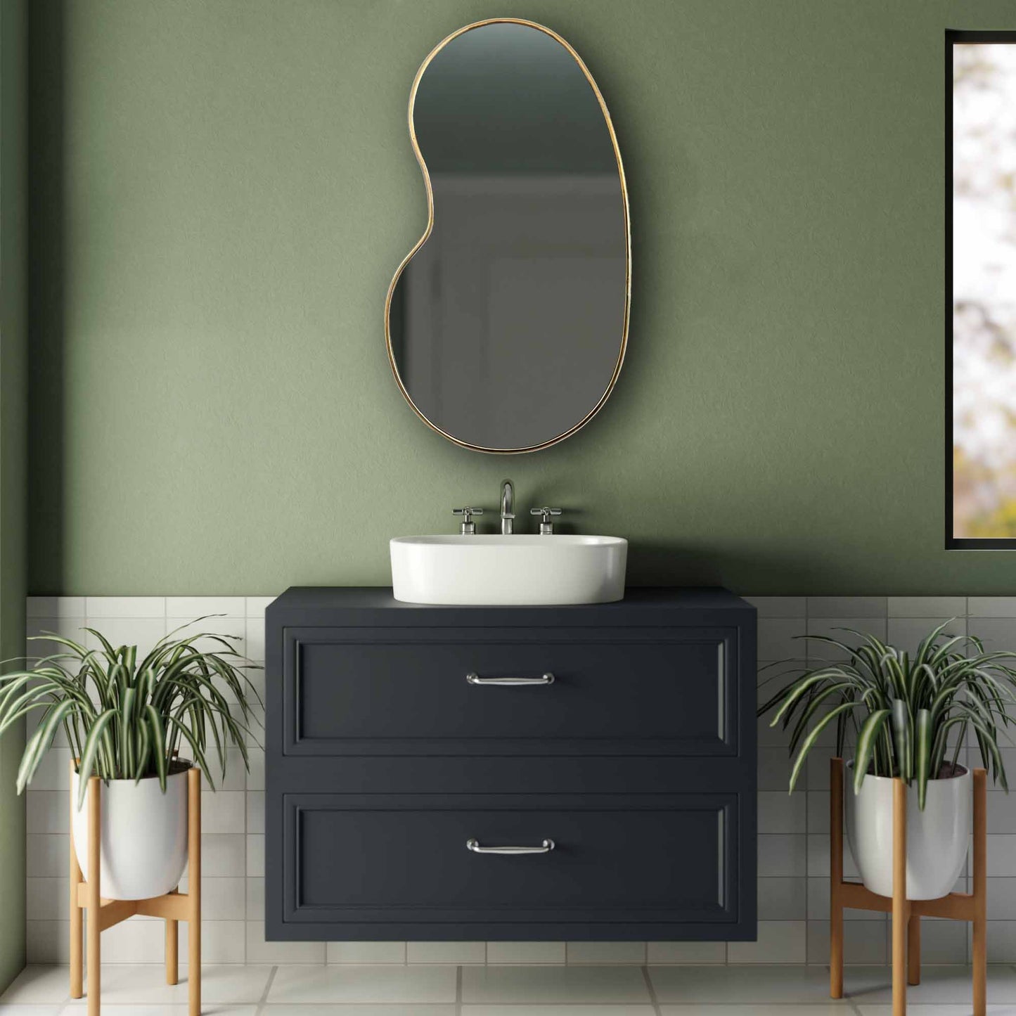 Kidney Shape Wall Mirror - Unlacquered Brass Mirror