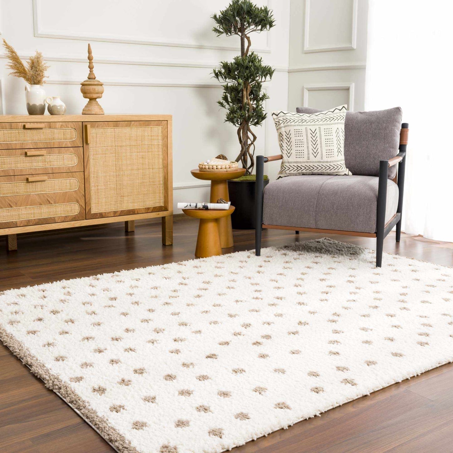 Cream Brown Dotted Plush Area Rug - Cozy Home Decor