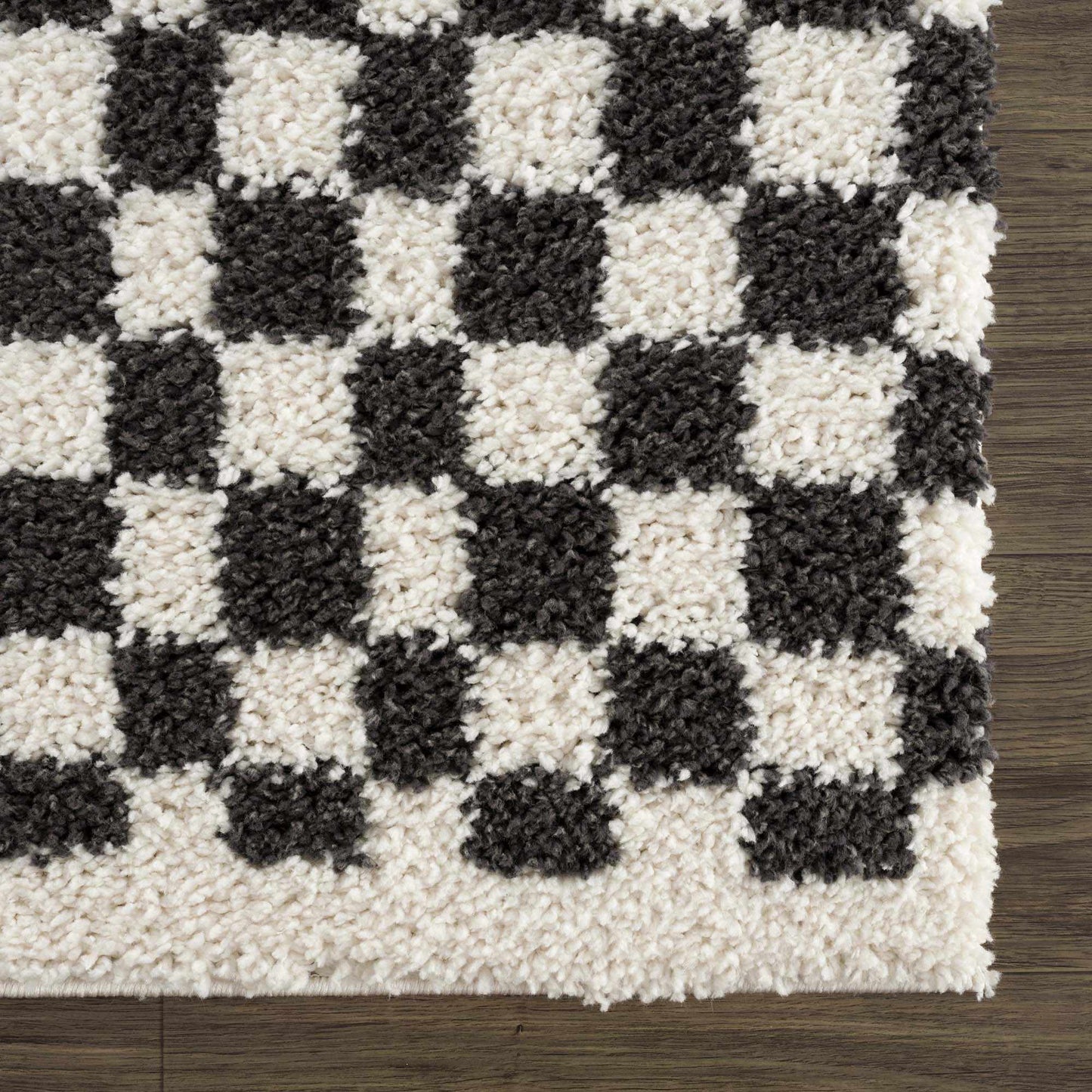 Checkered Shag Area Rug - Black and White Cozy Home Decor