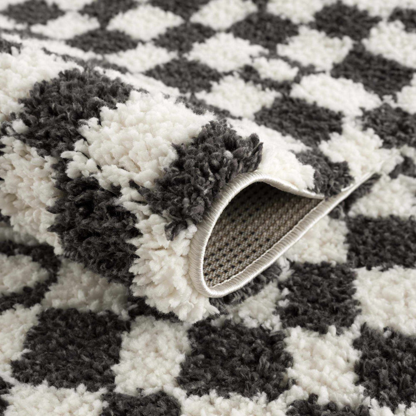 Checkered Shag Area Rug - Black and White Cozy Home Decor