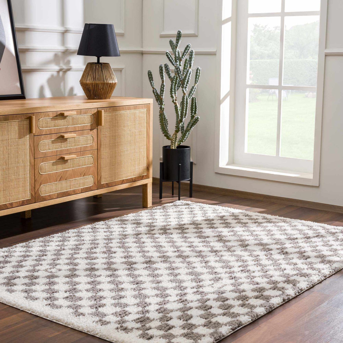 Taupe Checkered Plush Rug - Cozy Home Decor
