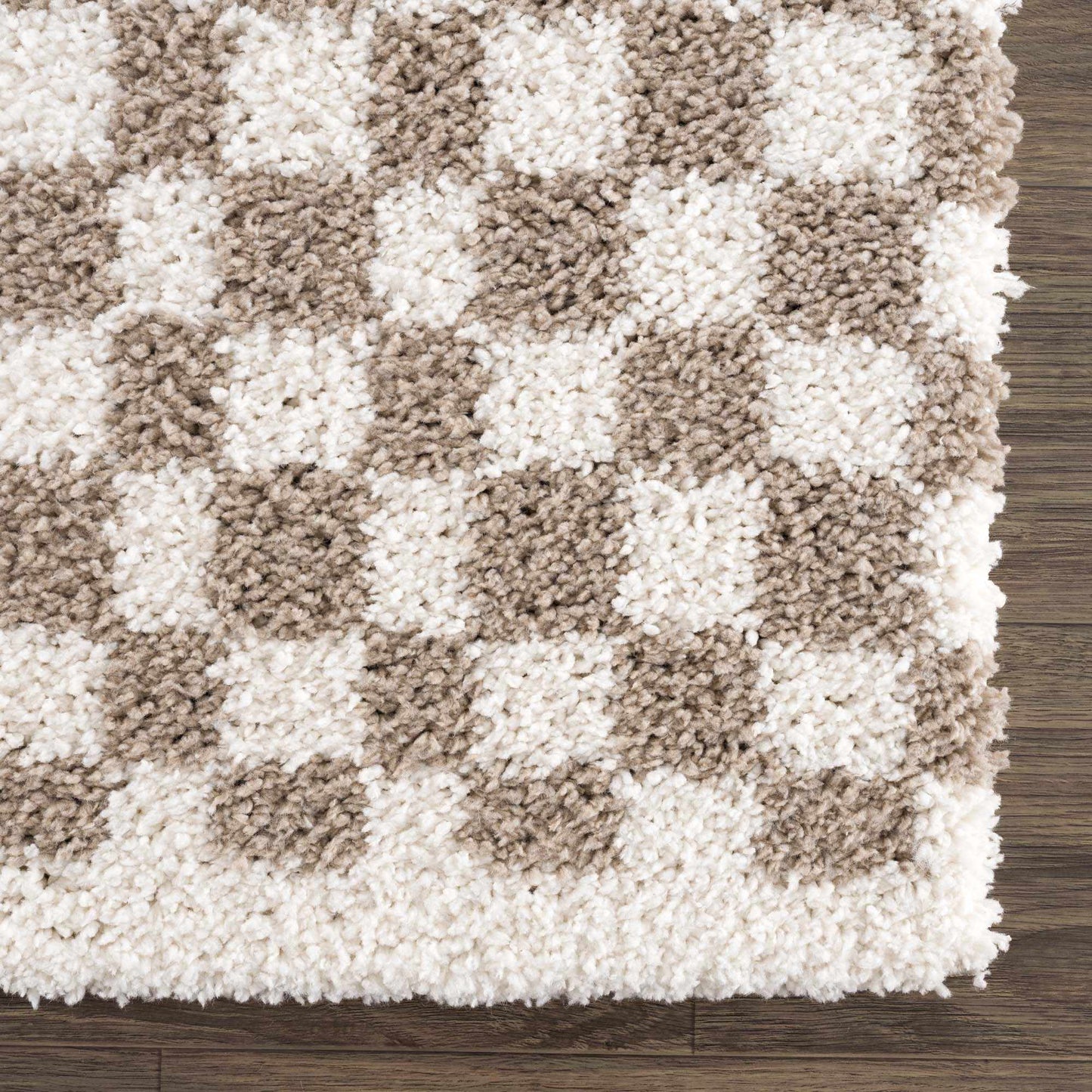 Light Gray Taupe Checkered Area Rug - Modern Living Room Decor