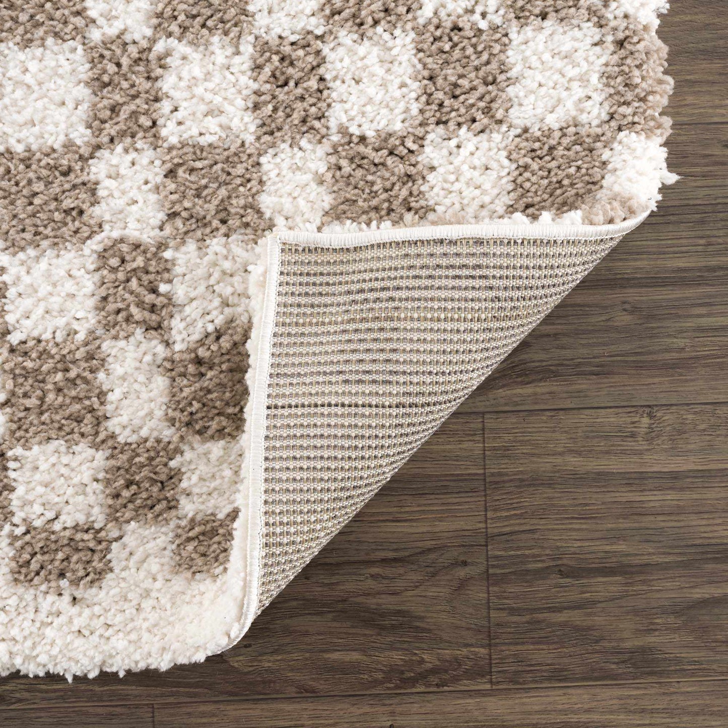Light Gray Taupe Checkered Area Rug - Modern Living Room Decor