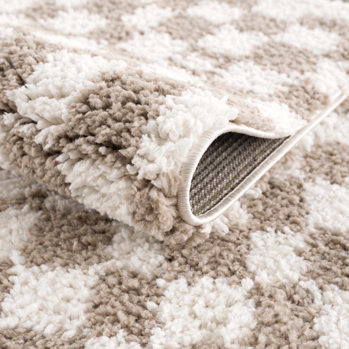 Light Gray Taupe Checkered Area Rug - Modern Living Room Decor