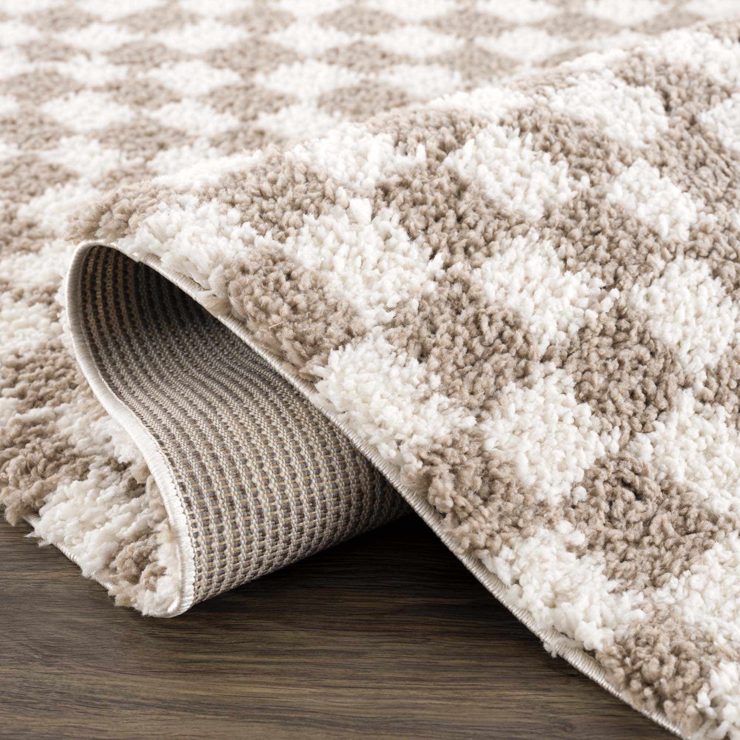 Light Gray Taupe Checkered Area Rug - Modern Living Room Decor