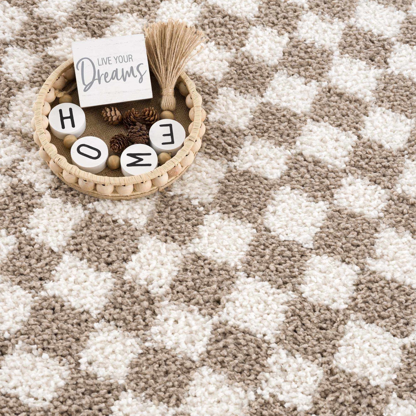 Light Gray Taupe Checkered Area Rug - Modern Living Room Decor