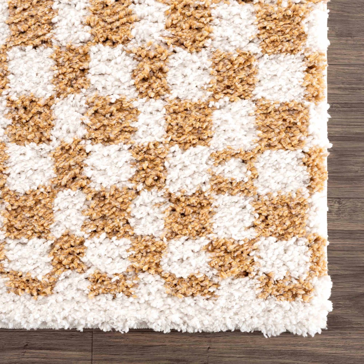 Mustard Ivory Checkered Area Rug - Stylish Home Décor Accent