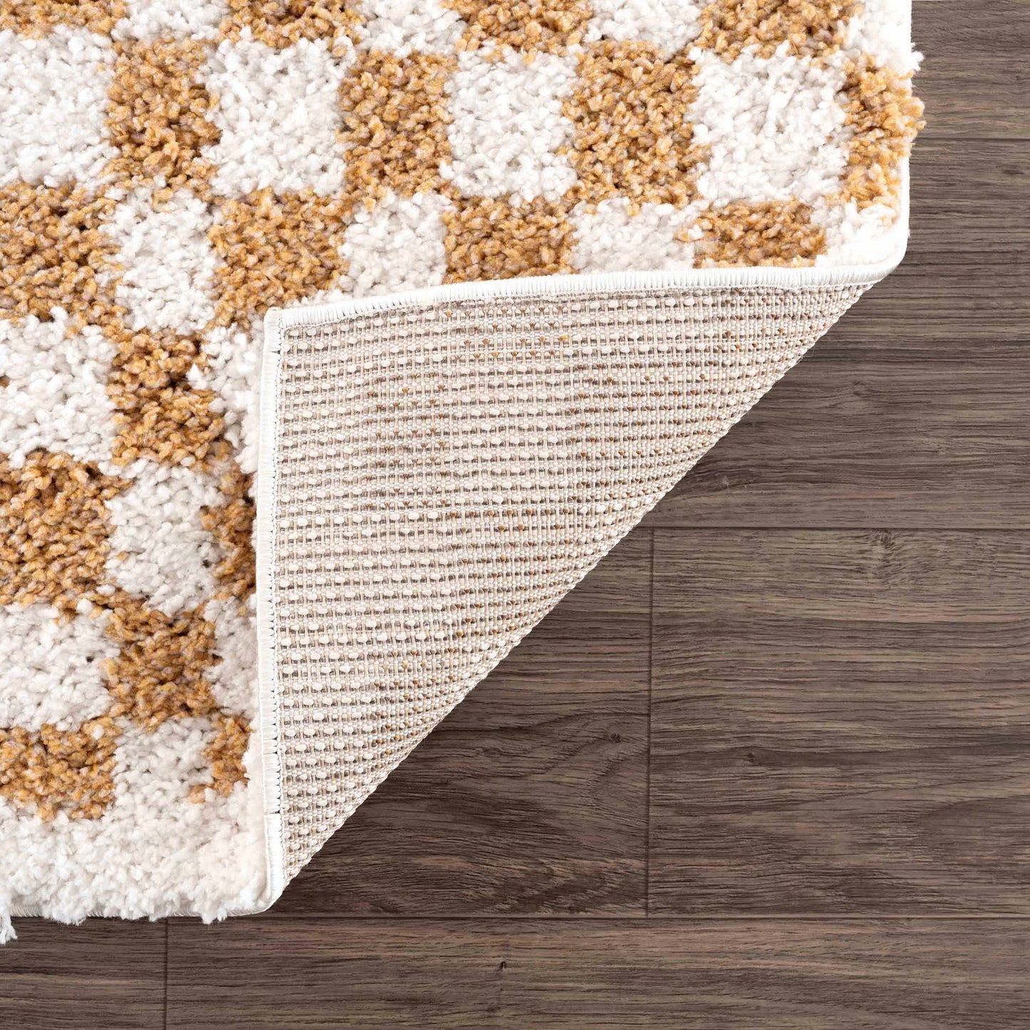 Mustard Ivory Checkered Area Rug - Stylish Home Décor Accent