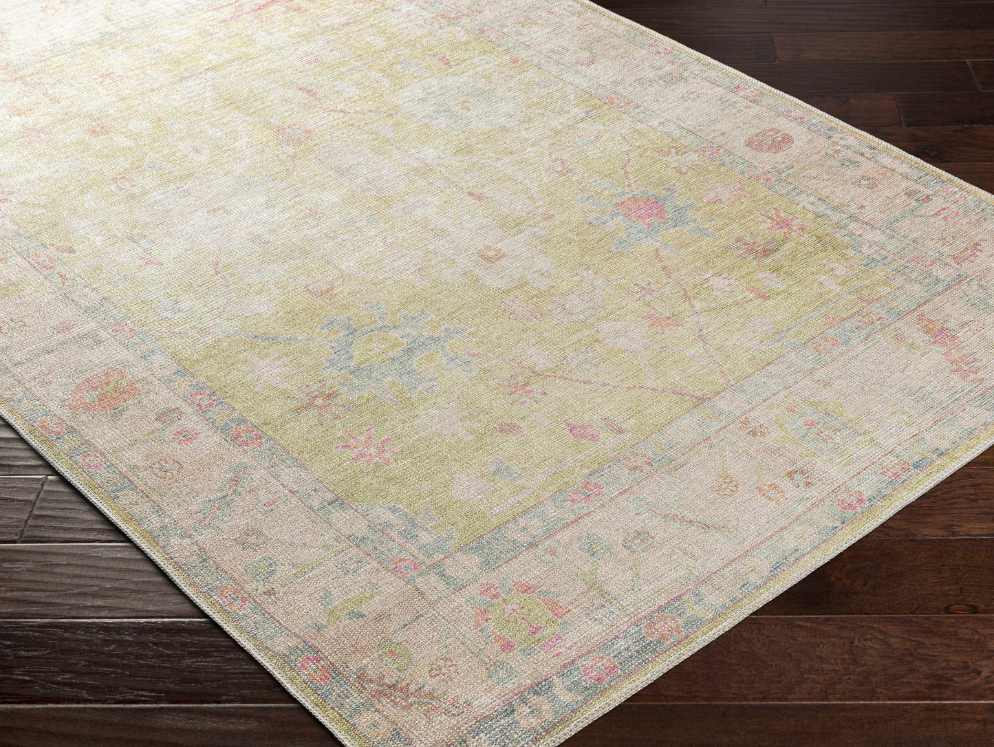 Vintage Washable Flat Pile Area Rug - Elegant Durable Home Decor