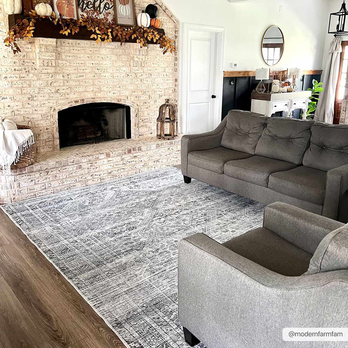 Gray Blue Washable Area Rug - Living Room Bedroom Decor