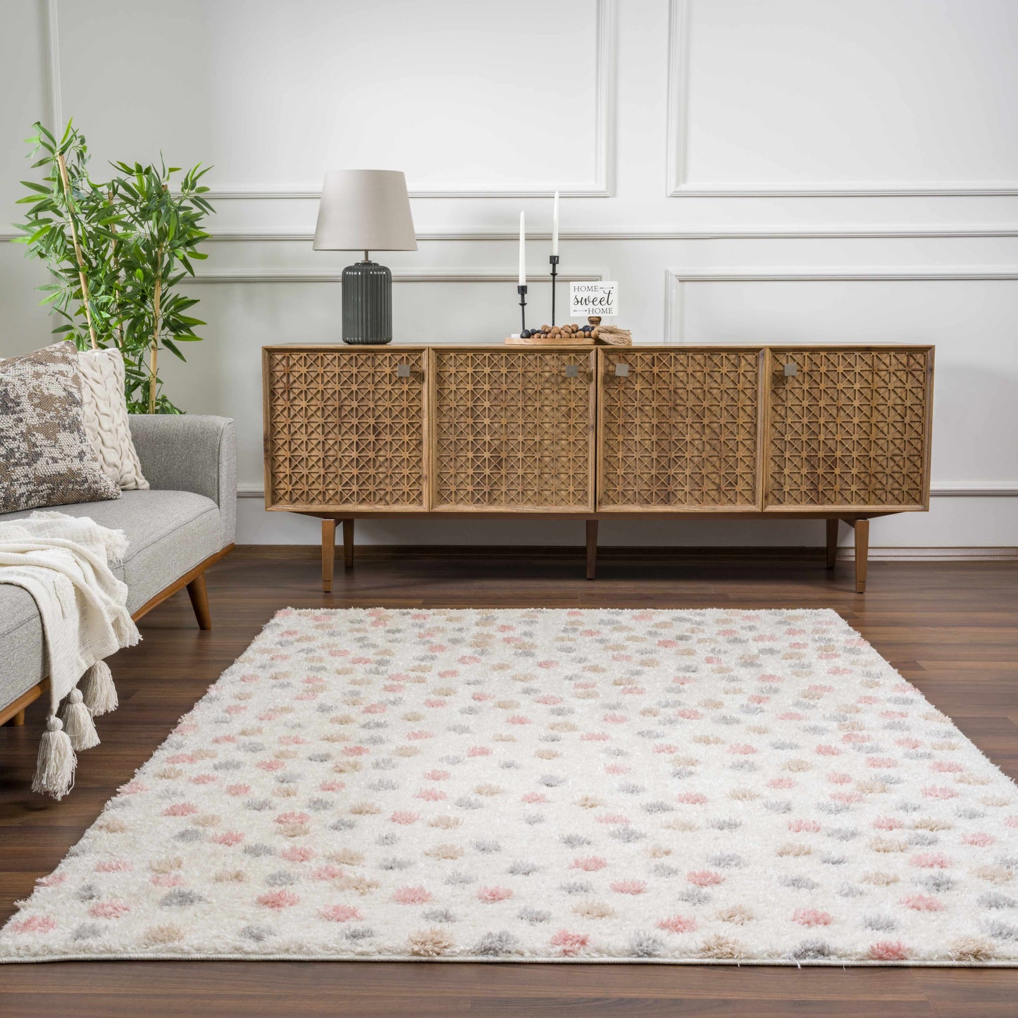 Pink Cream Dotted Area Rug - Stylish Cozy Home Décor