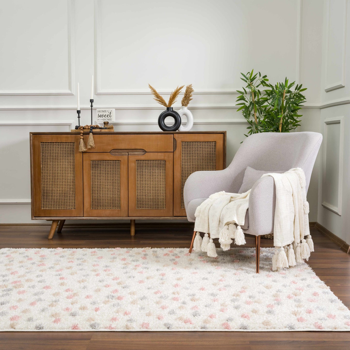 Pink Cream Dotted Area Rug - Stylish Cozy Home Décor