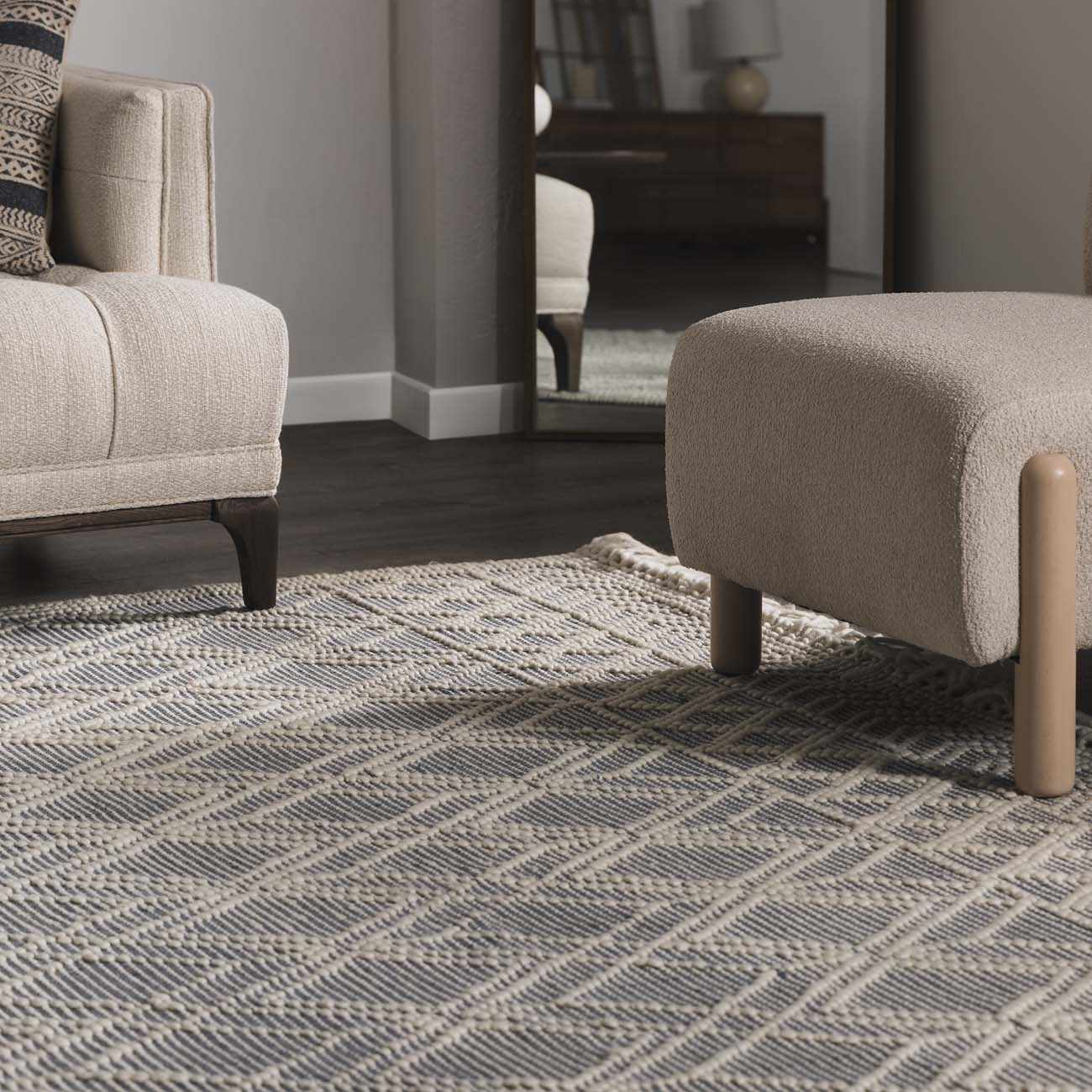 Ramsbury Denim Blue Wool Area Rug - Soft Durable Stylish Home Accent