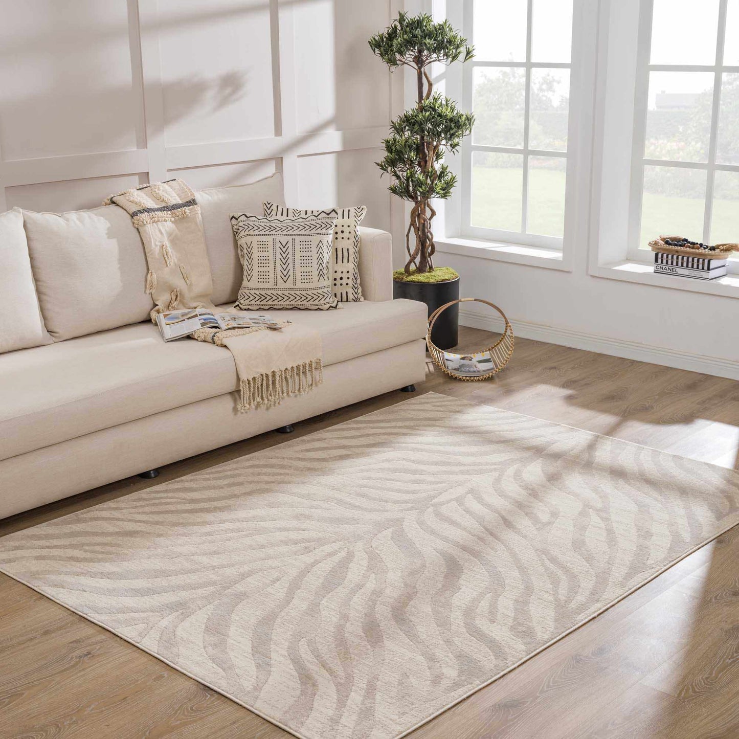 Beige Zebra Print Area Rug - Stylish Modern Manteca Design